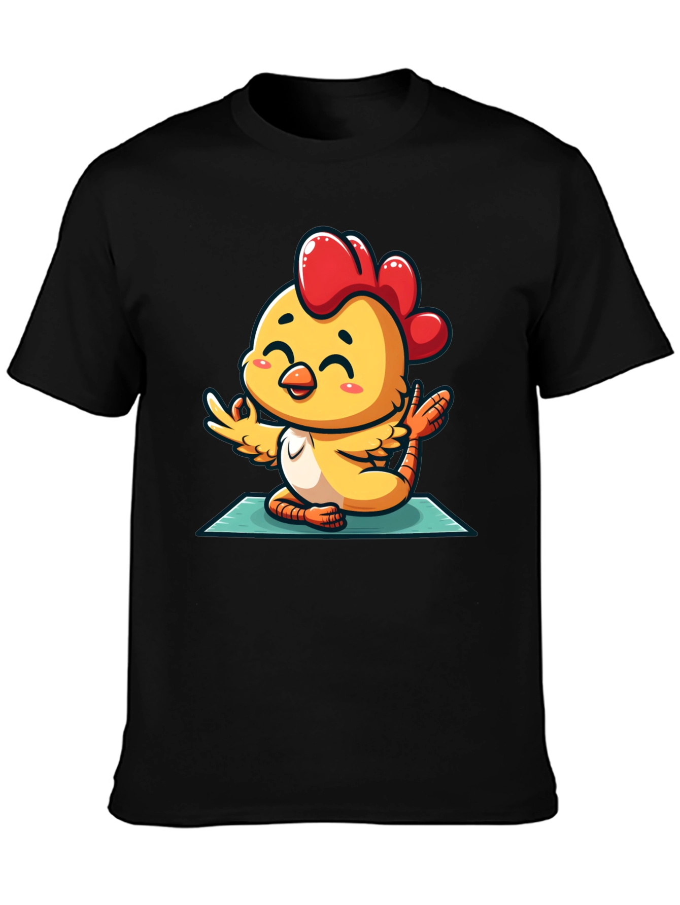 Black Yoga Chicken T-Shirt - Relaxed Fit Cotton Tee view 3