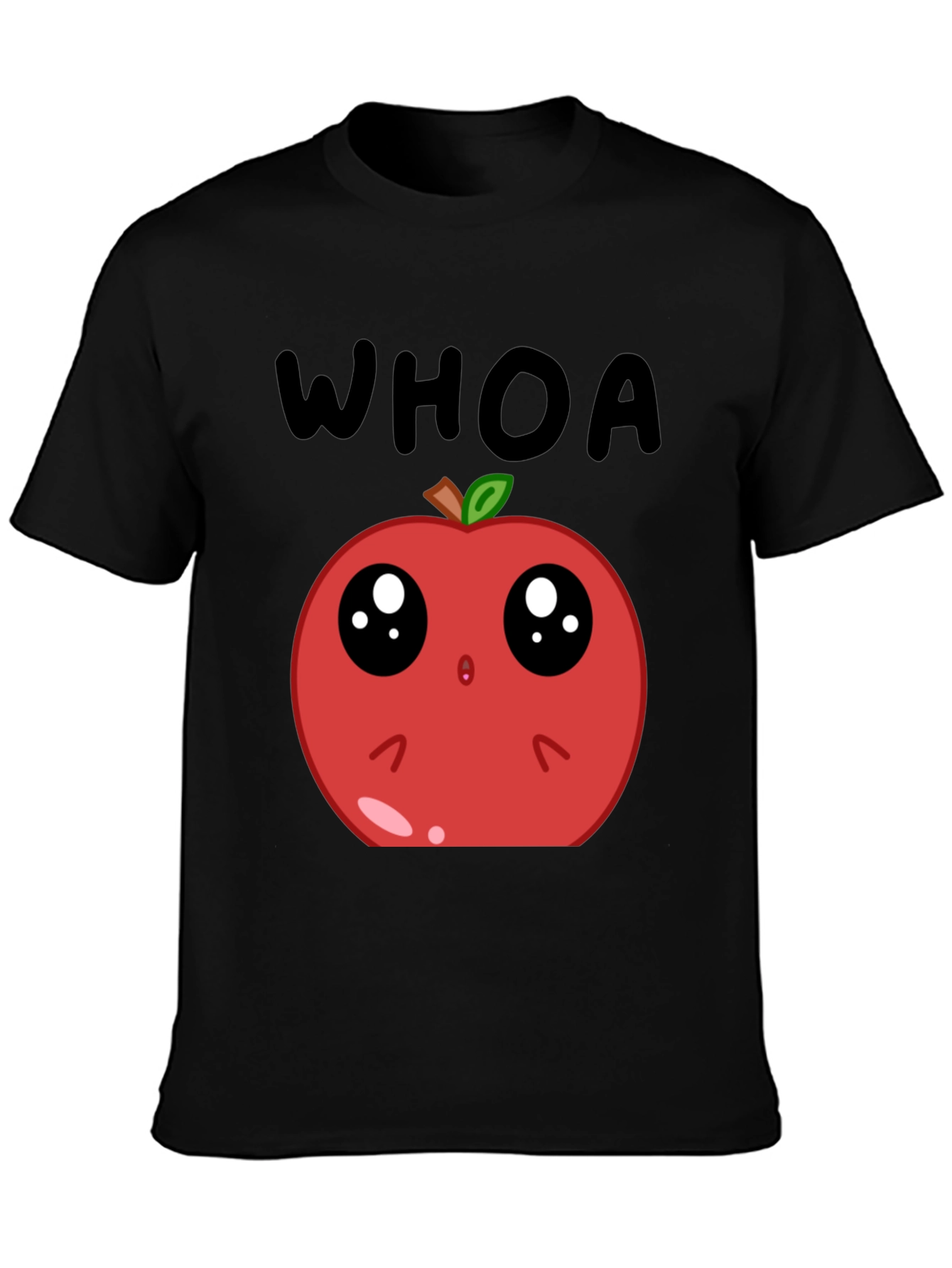 Black Funny Apple Cartoon T-Shirt - Whoa Cute Fruit Tee view 3