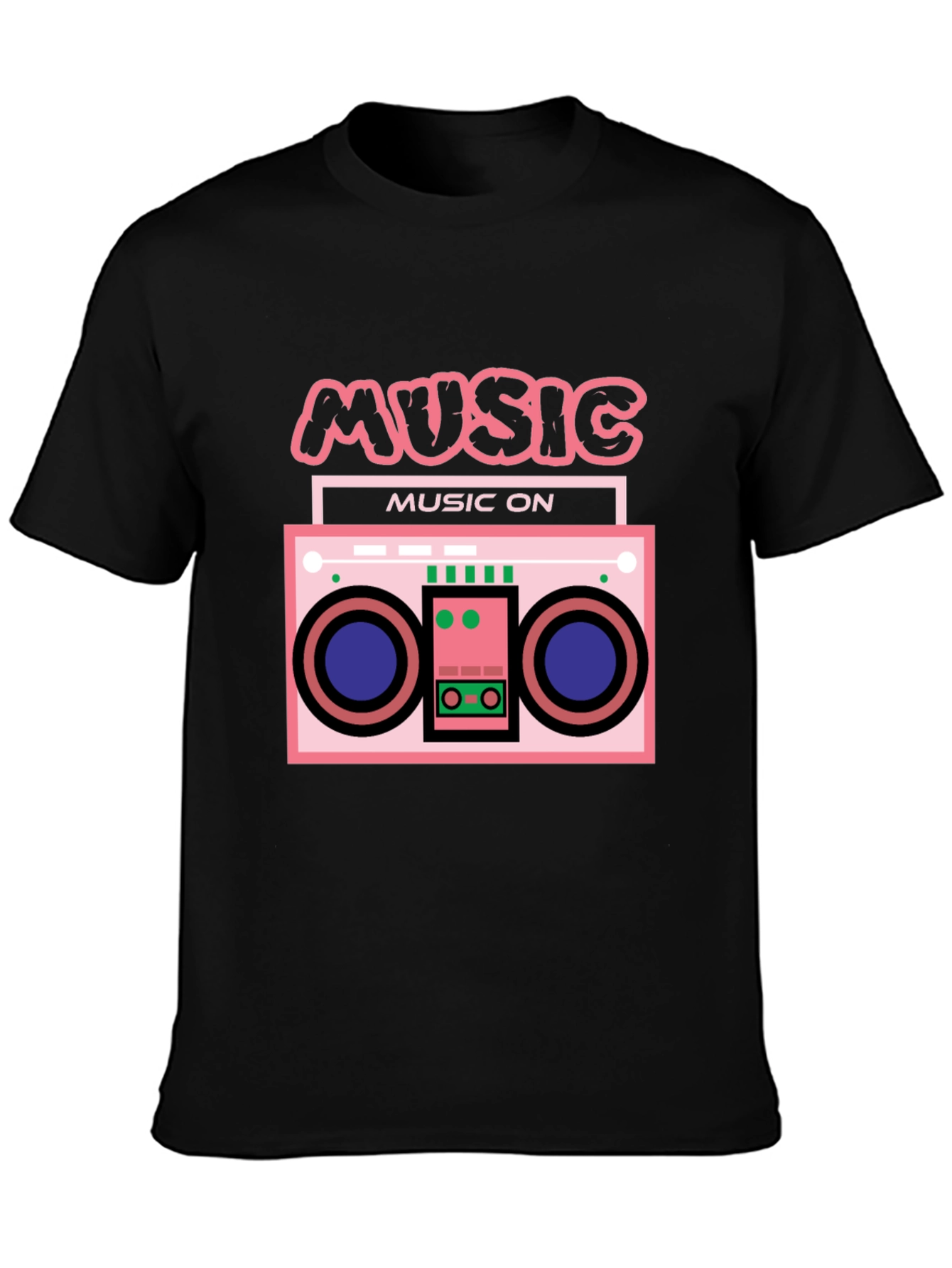Black Retro Boombox Music T-Shirt view 3