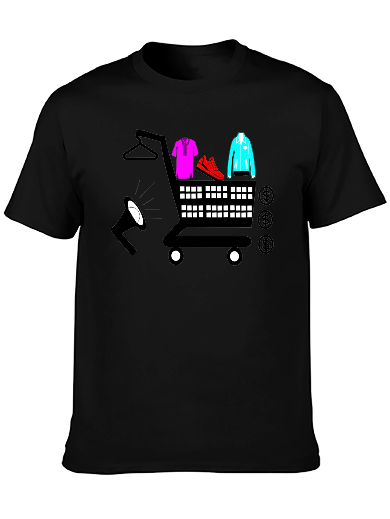 Black Shopping Cart T-Shirt - Black Novelty Tee view 3