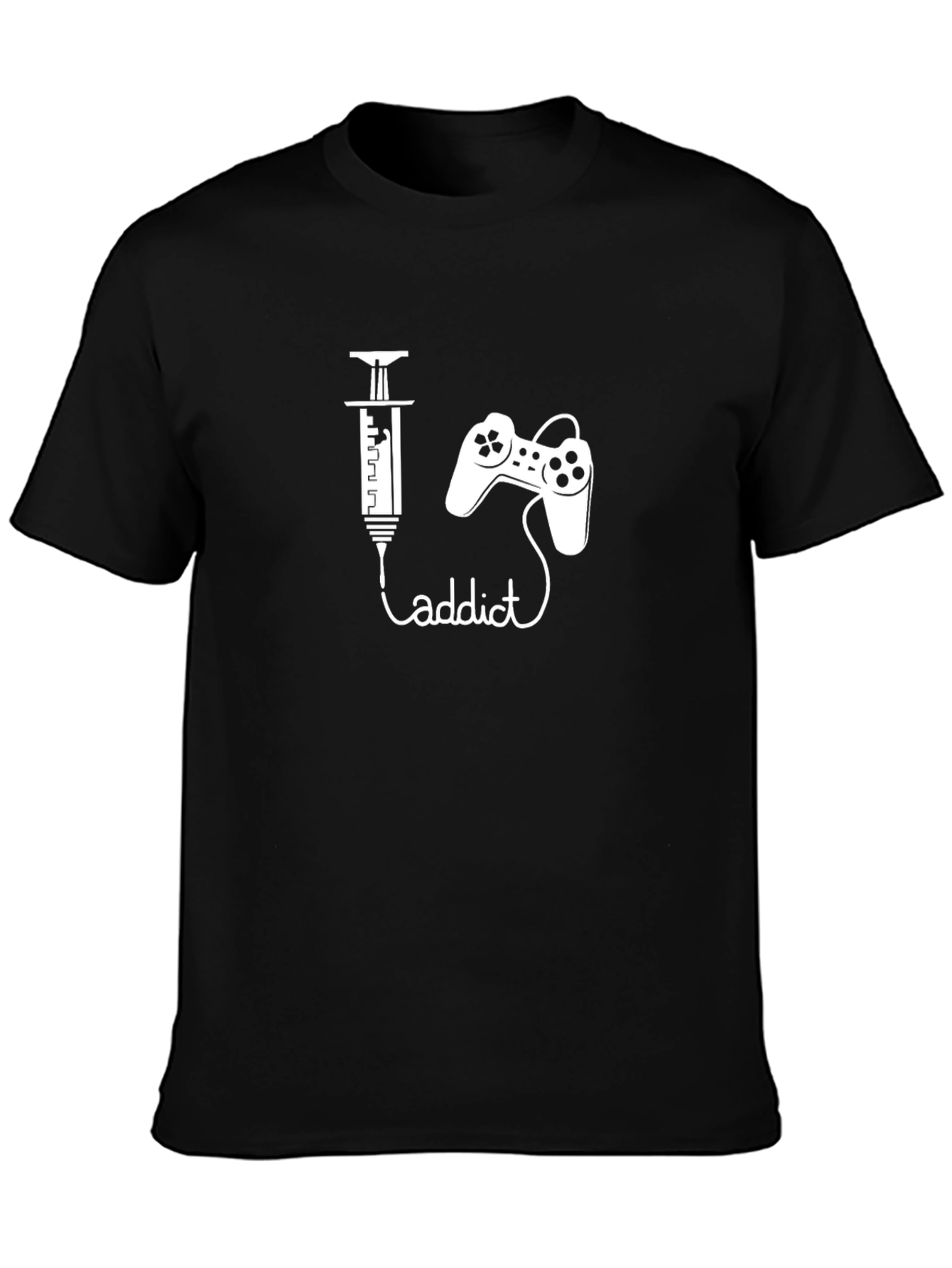 Black Gamer Addict Graphic Tee - Black Cotton T-Shirt view 3