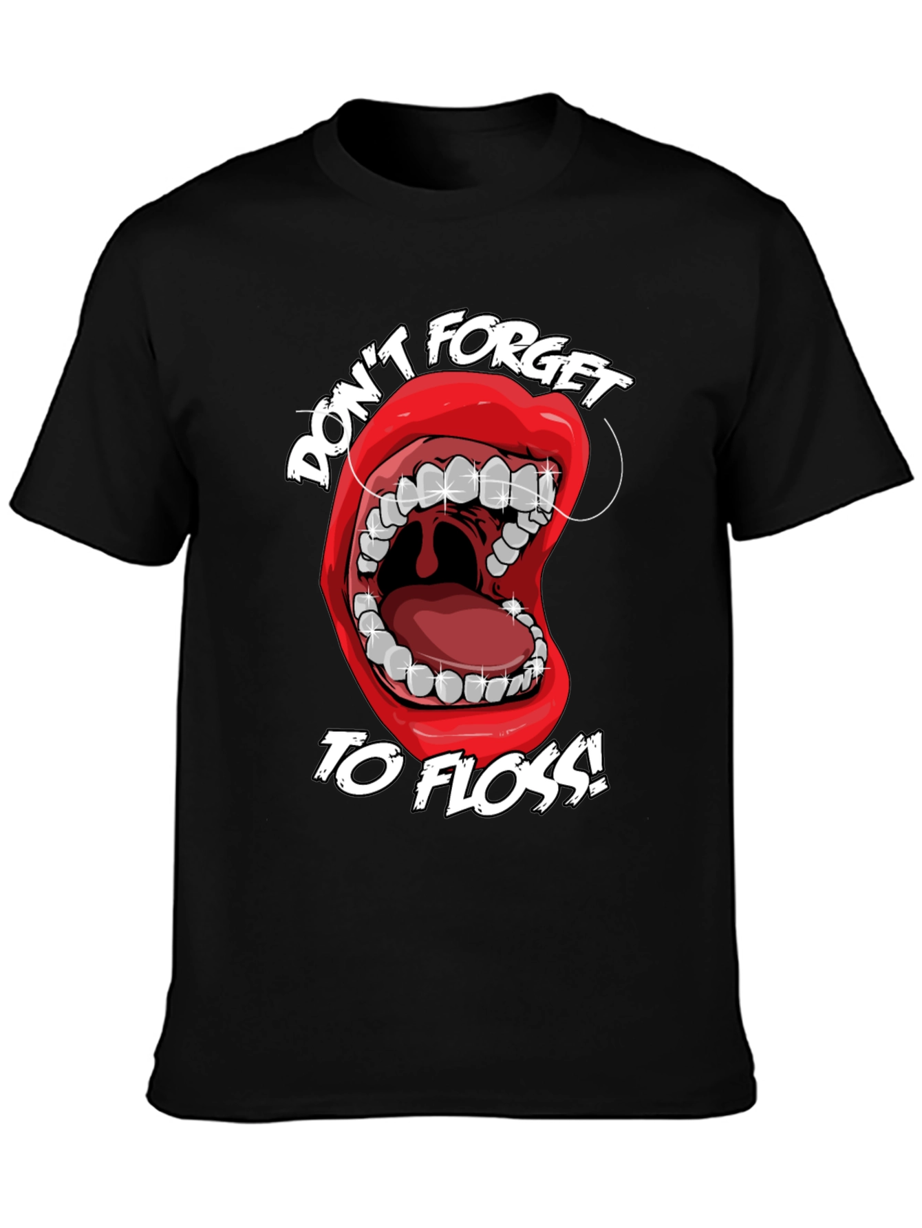 Black Don't Forget to Floss! Graphic T-Shirt view 3