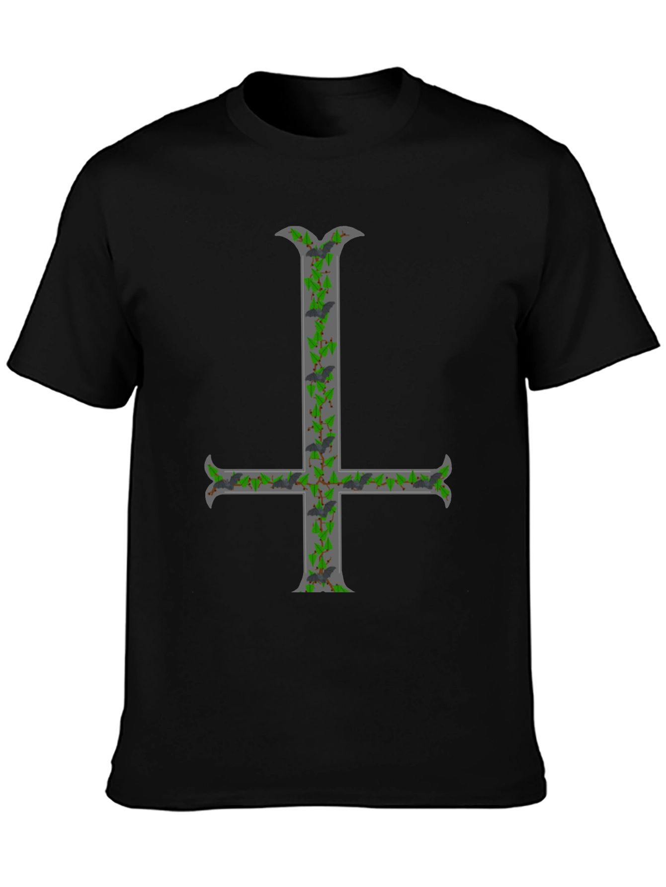 Black Inverted Cross T-Shirt with Bats and Ivy view 3