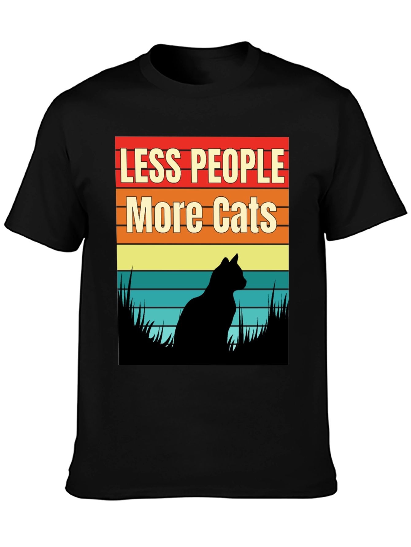 Black Less People More Cats Graphic T-Shirt view 3
