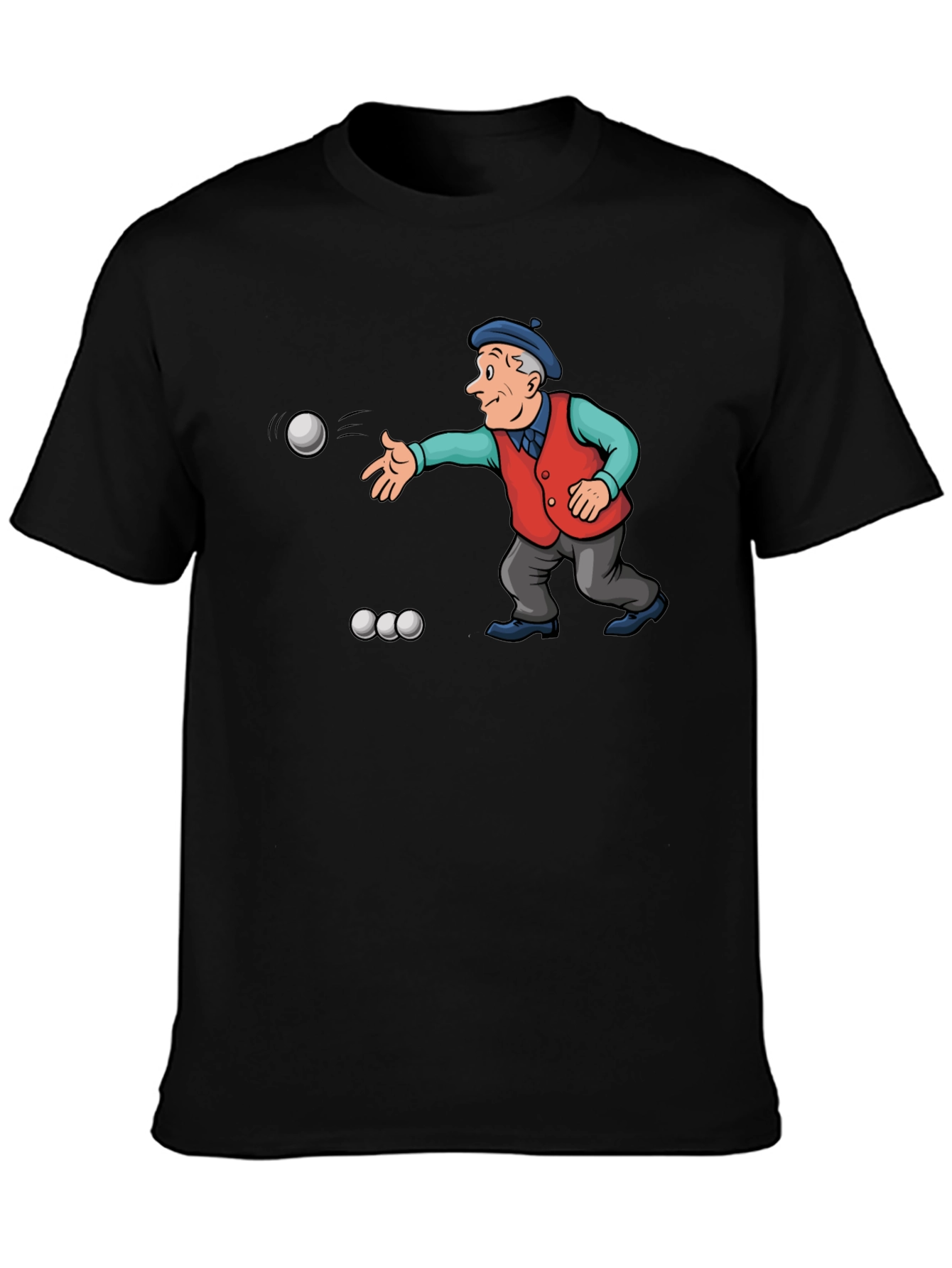 Black Cartoon Bocce Ball Player Black T-Shirt view 3