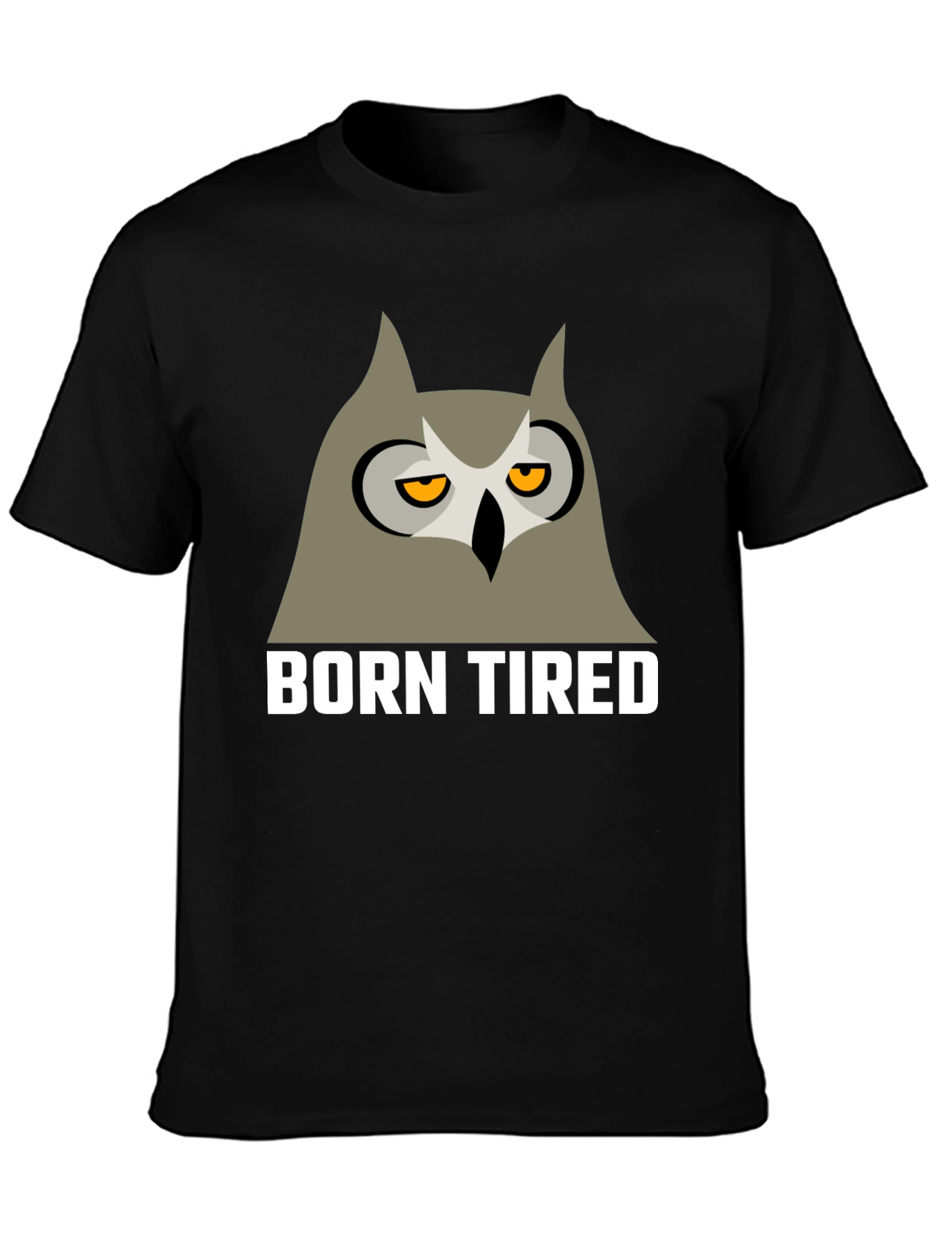 Black Born Tired Owl Graphic T-Shirt -  Black Crew Neck Tee view 3