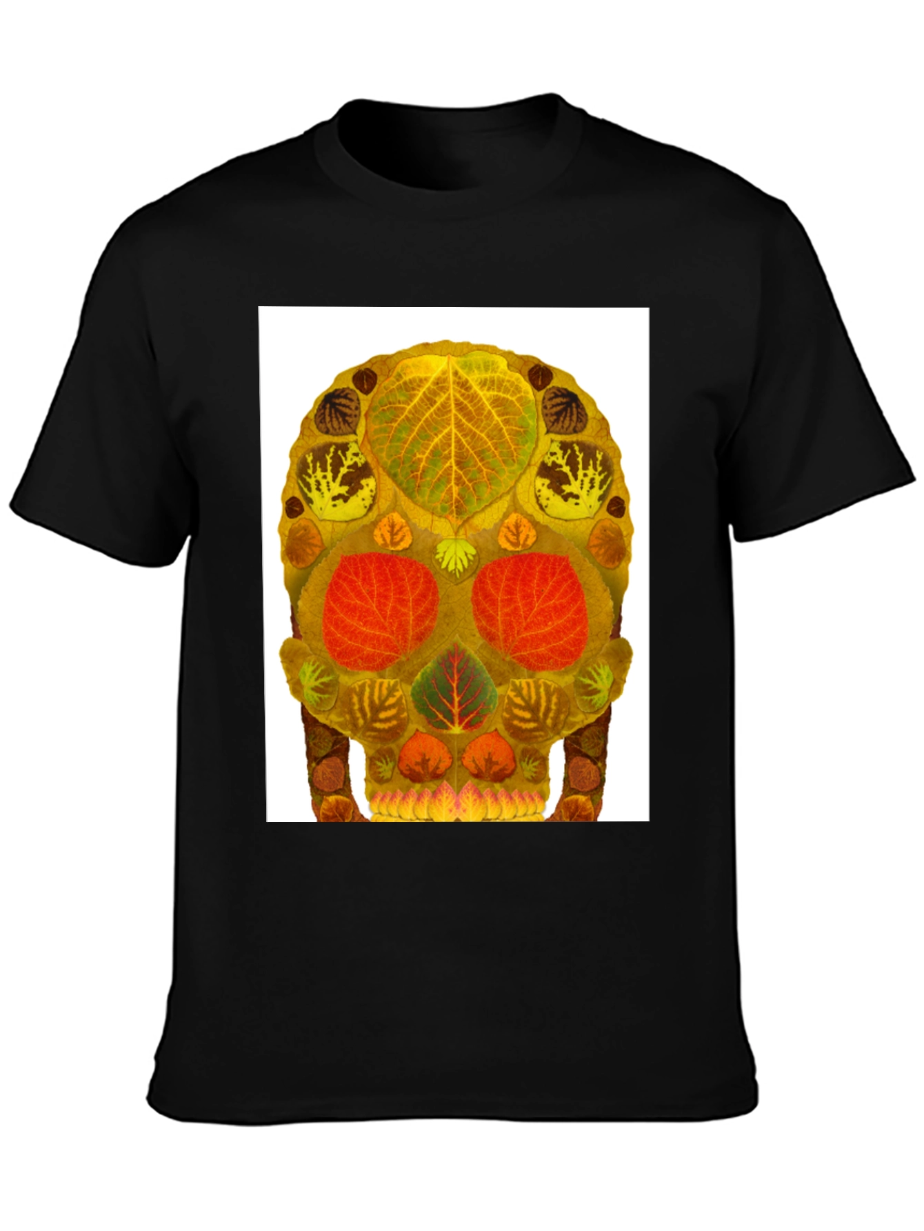 Black Leaf Skull Graphic Tee - Unique Nature Art T-Shirt view 3