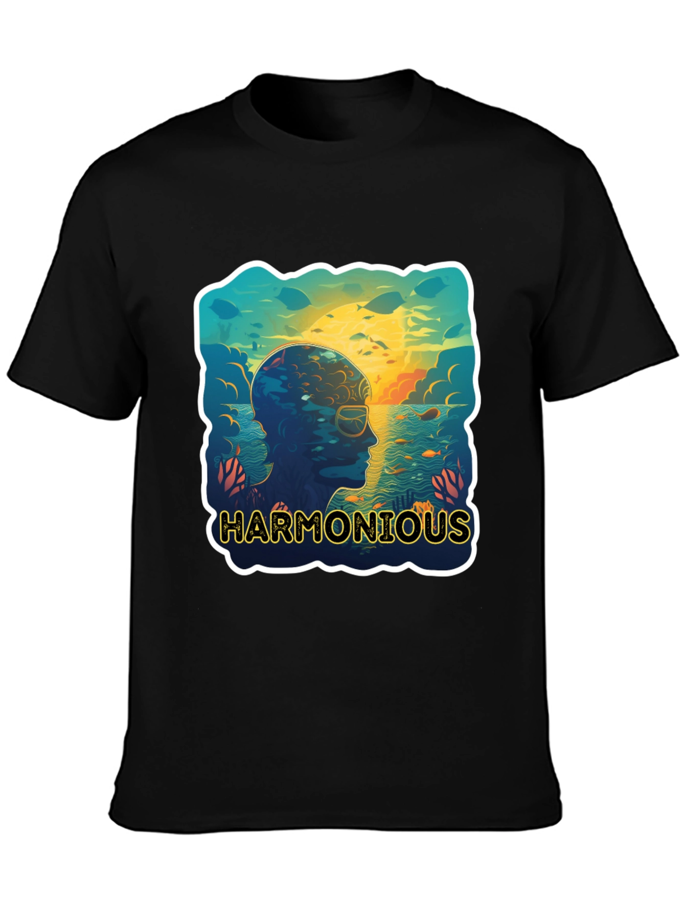 Black Harmonious Ocean Mind Black T-Shirt view 3