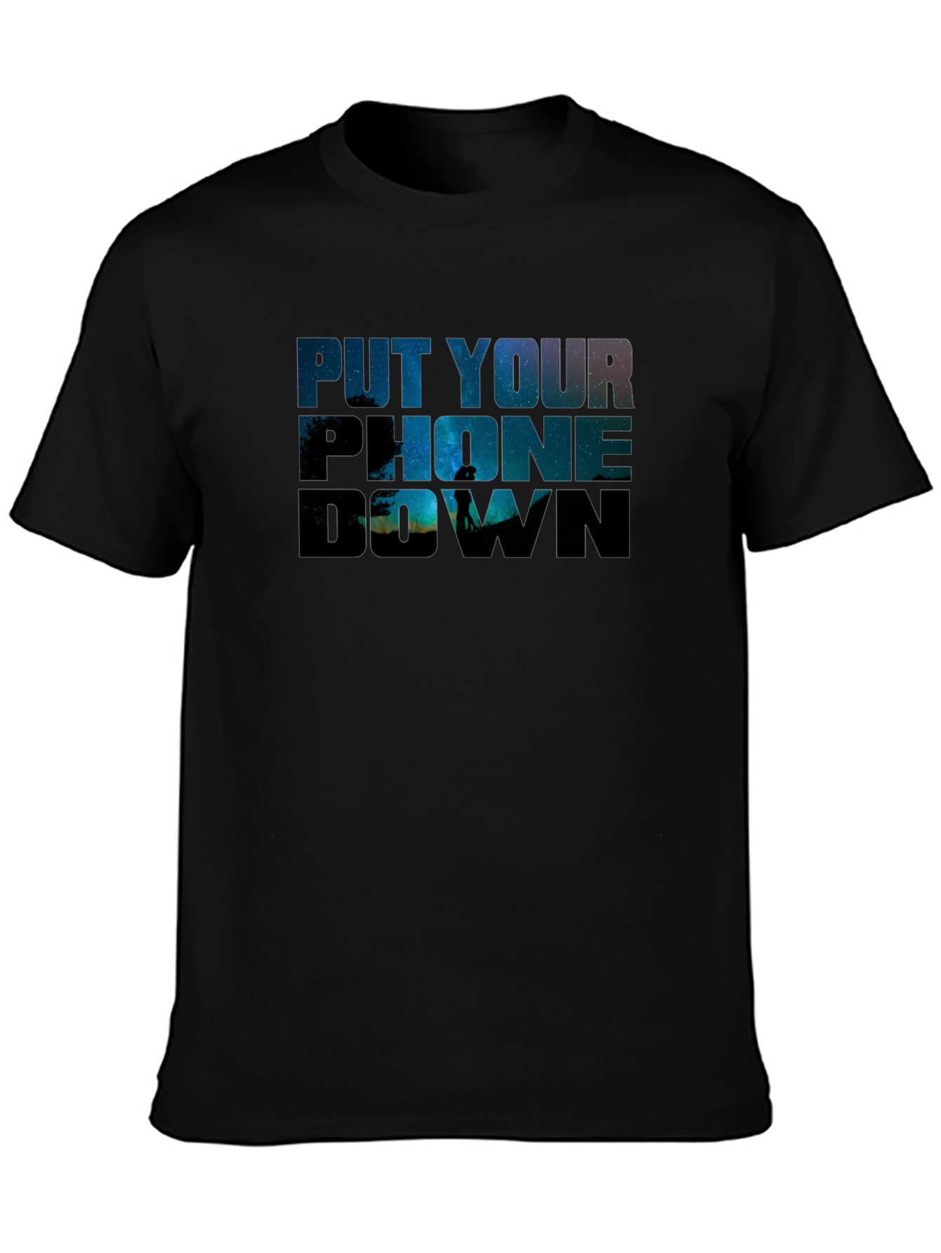 Black Put Your Phone Down Graphic T-Shirt view 3