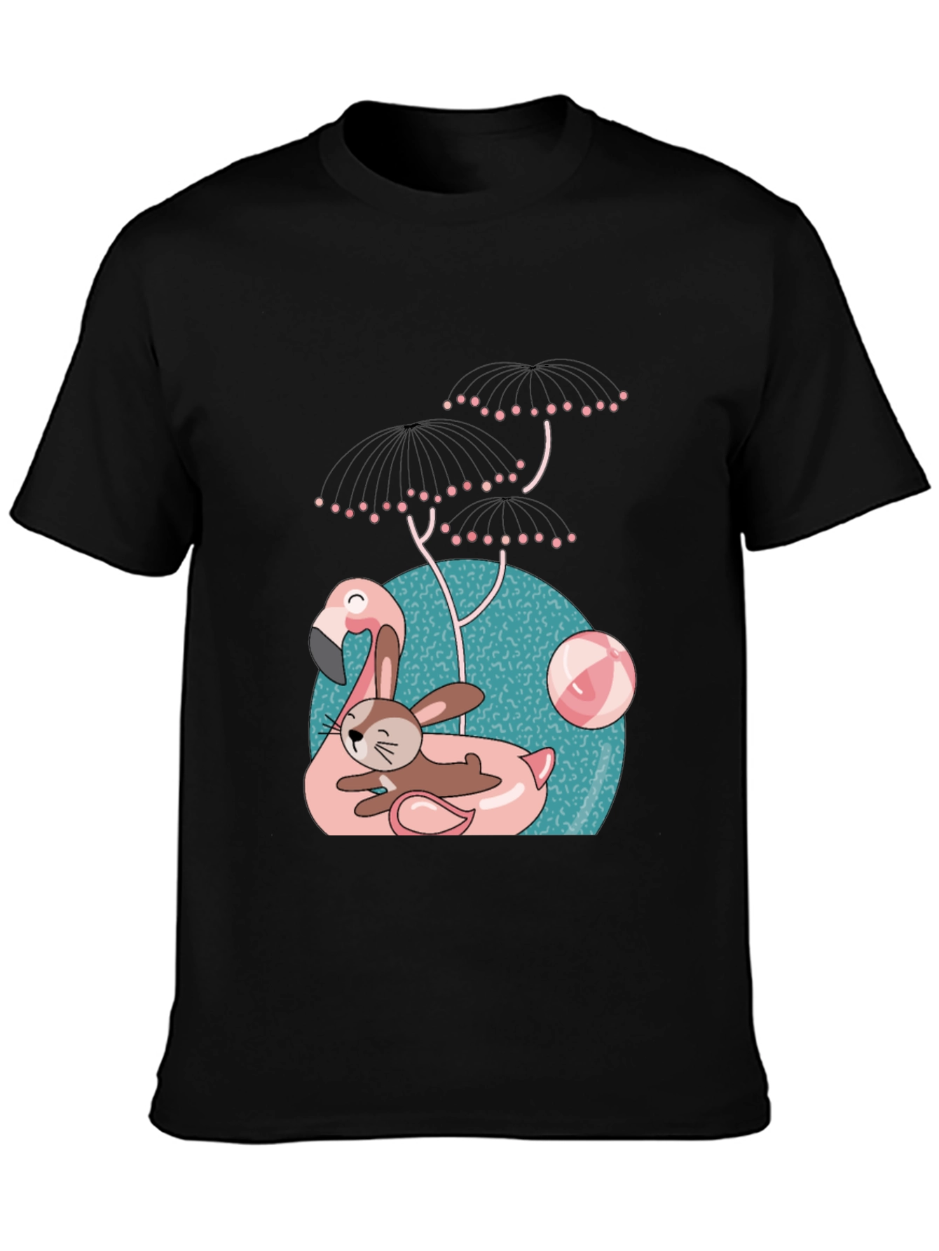 Black Fun Flamingo & Bunny Graphic T-Shirt view 3