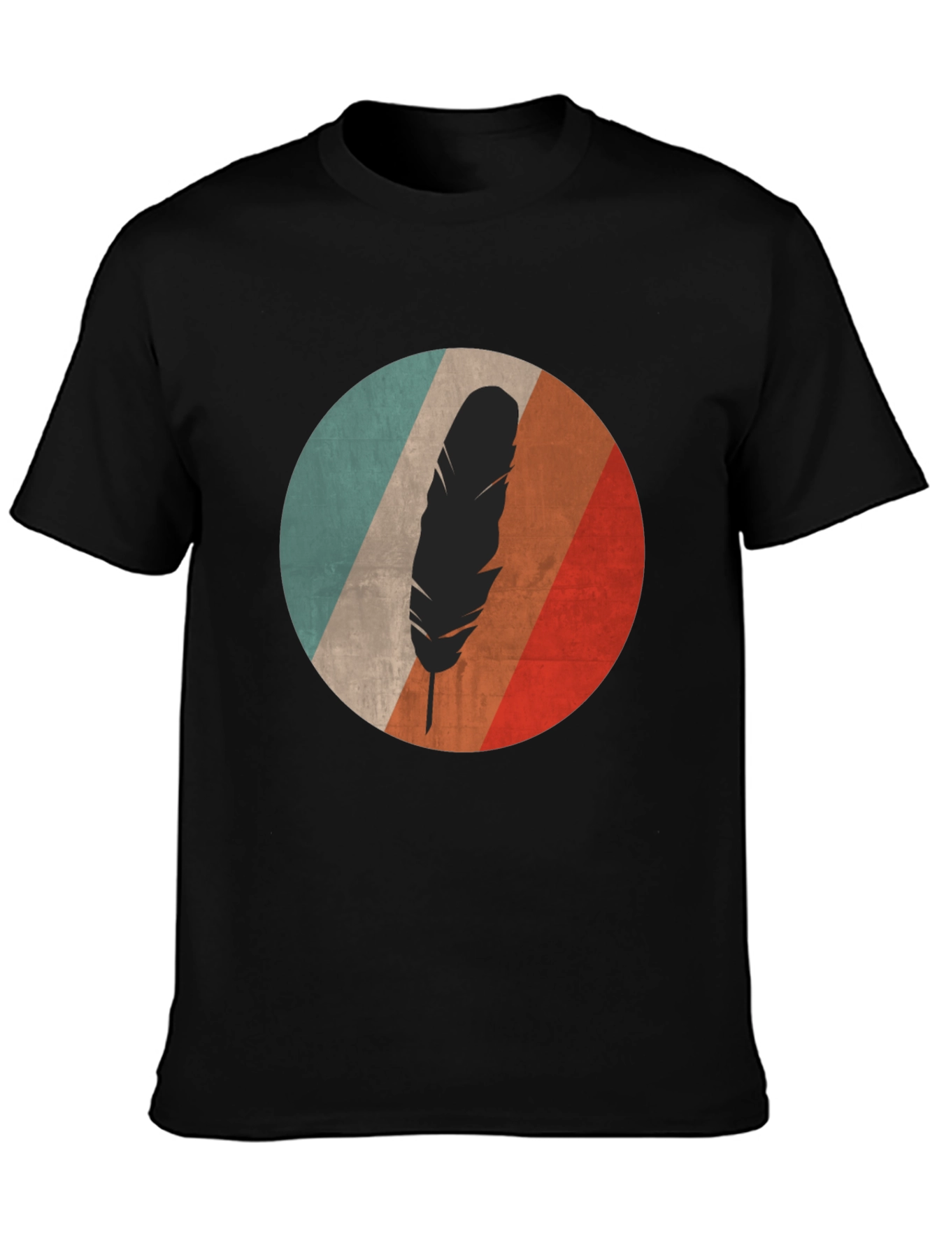 Black Retro Feather Graphic Tee - Black Cotton Blend view 3
