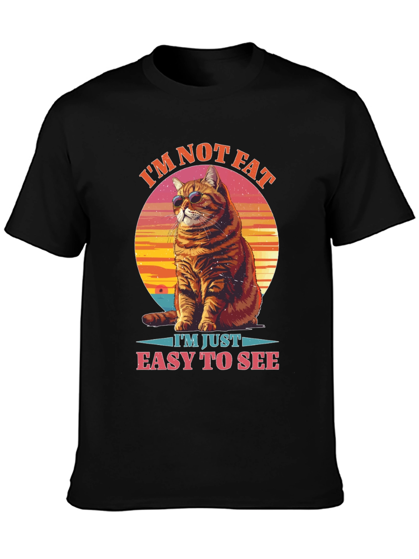 Black I'm Not Fat, Easy to See Cat Graphic Tee view 3