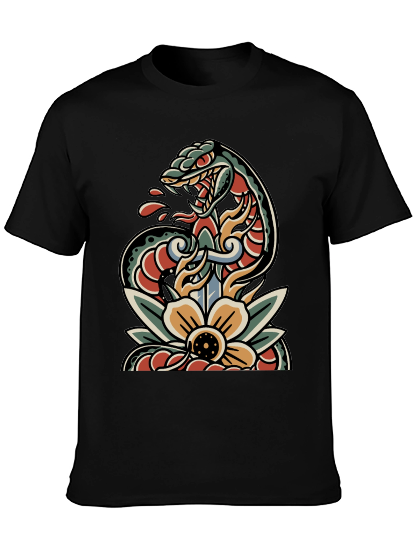 Black Snake & Dagger Tattoo Style T-Shirt view 3