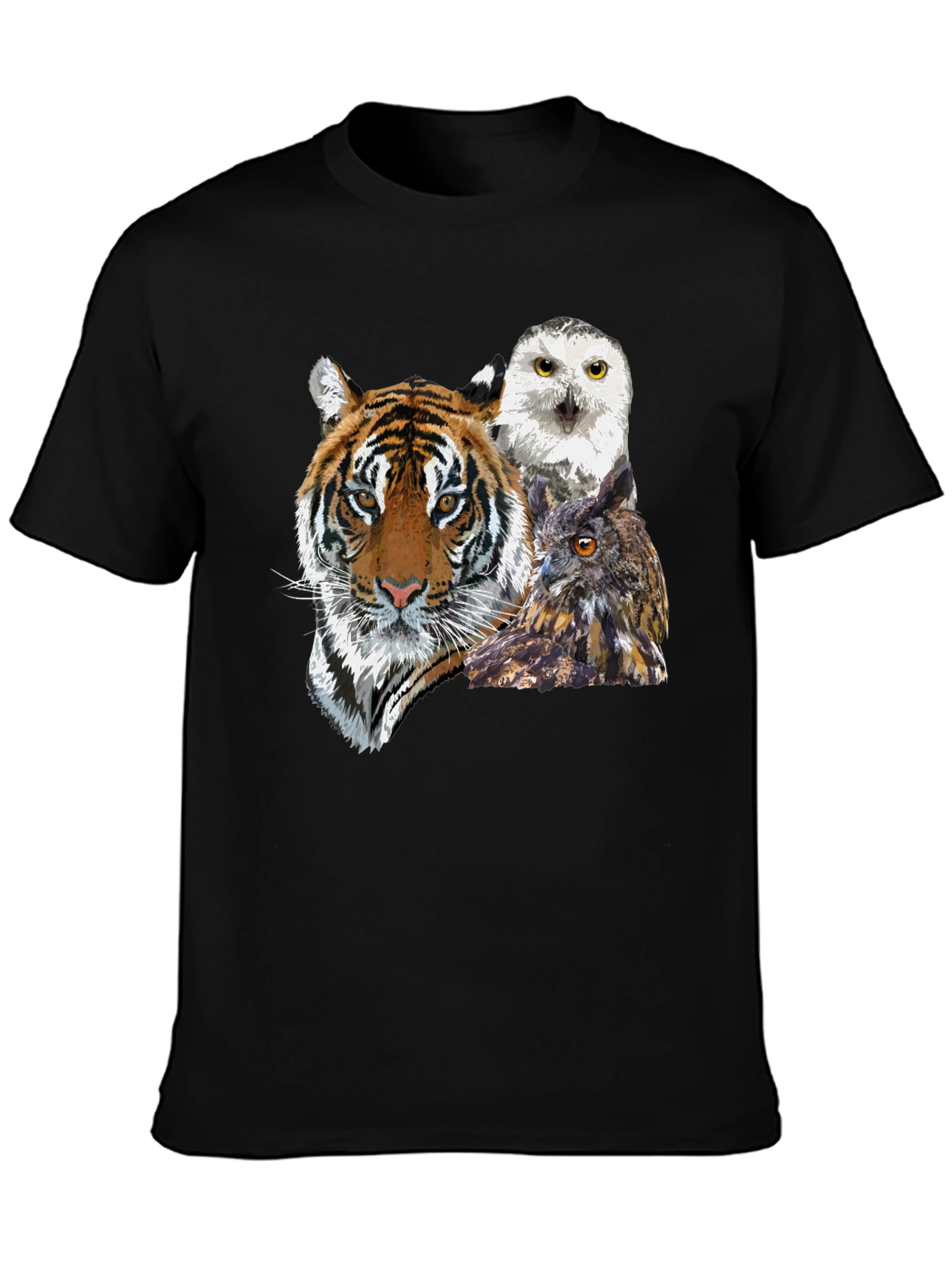 Black Tiger and Owl Graphic Tee - Men's Black T-Shirt view 3