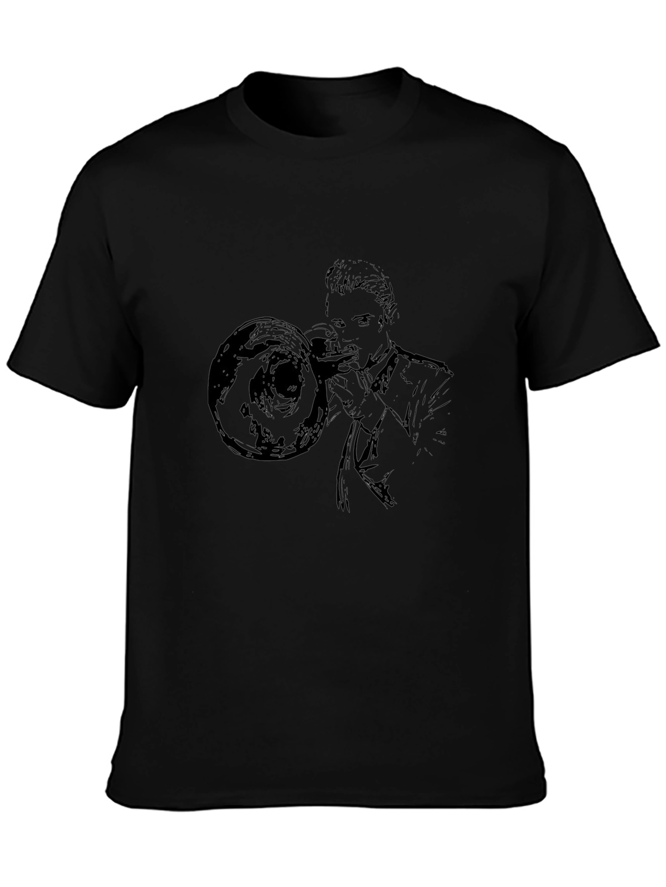 Black Trombone Player Graphic Tee - Black Cotton Shirt view 3