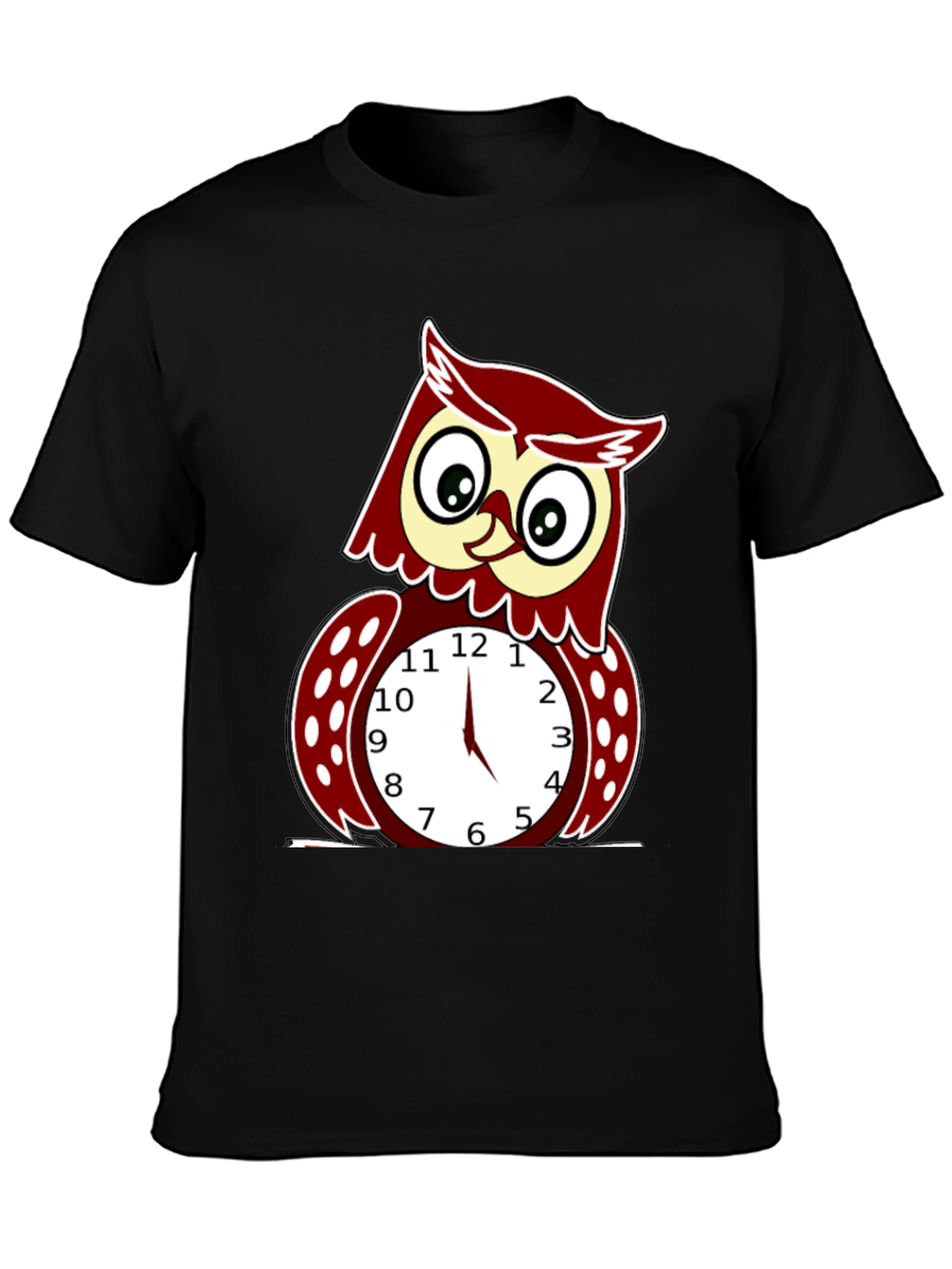 Black Funny Owl Clock Graphic T-Shirt - Mens view 3