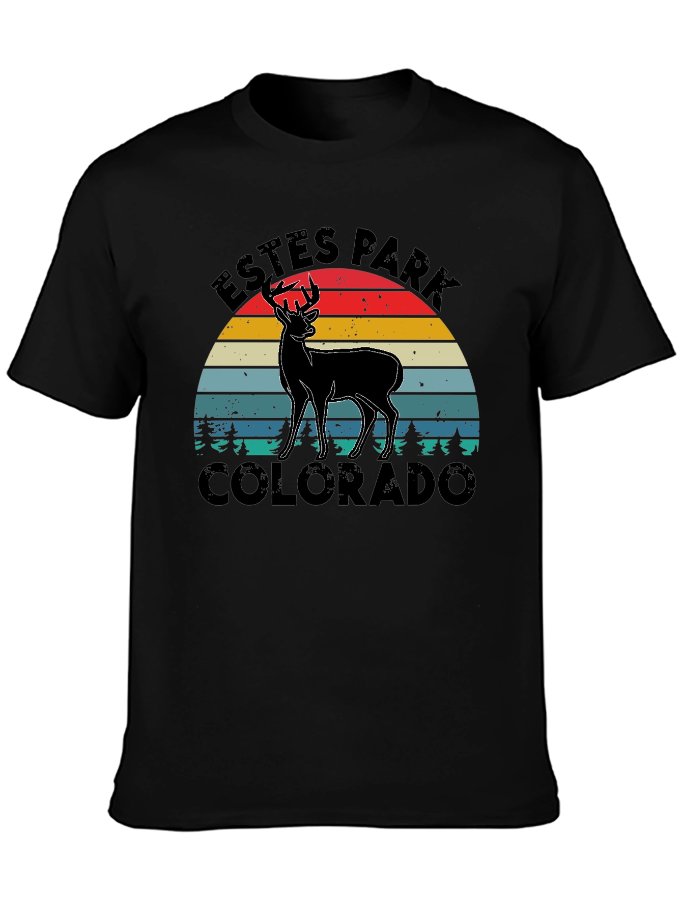 Black Estes Park Colorado Deer Graphic Tee view 3