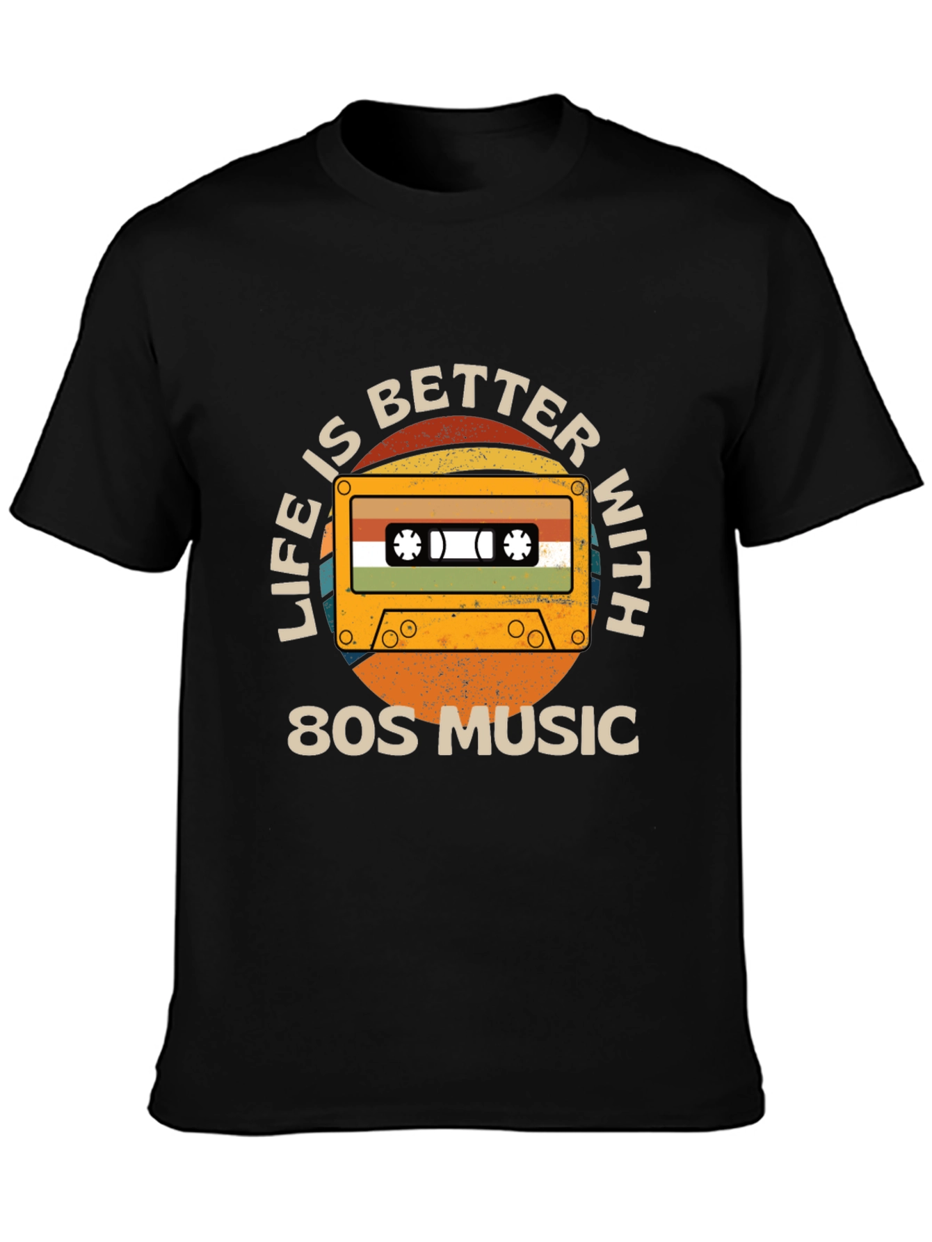 Black Retro 80s Music Cassette Graphic Tee view 3