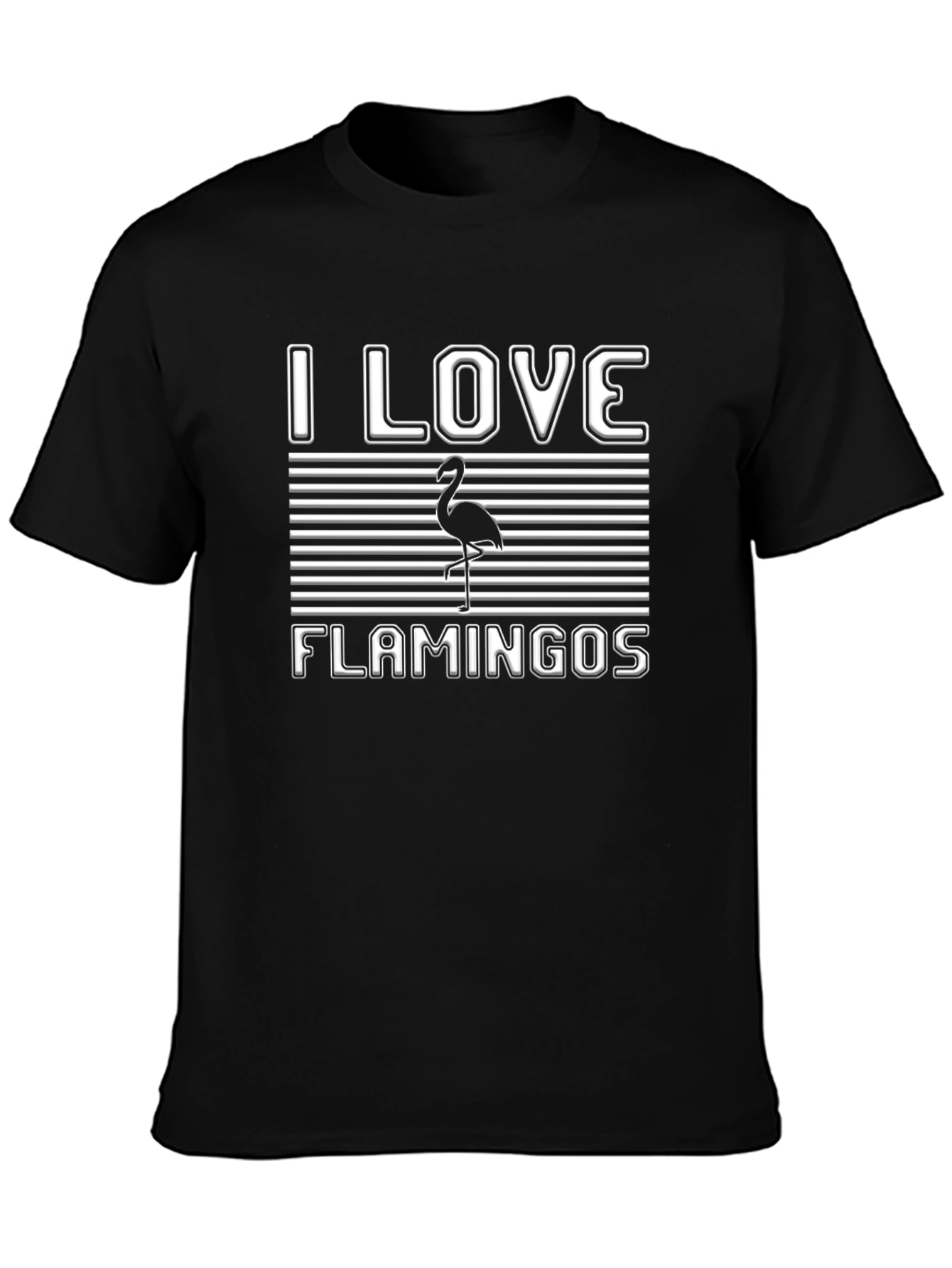 Black I Love Flamingos Graphic Tee - Novelty Design view 3