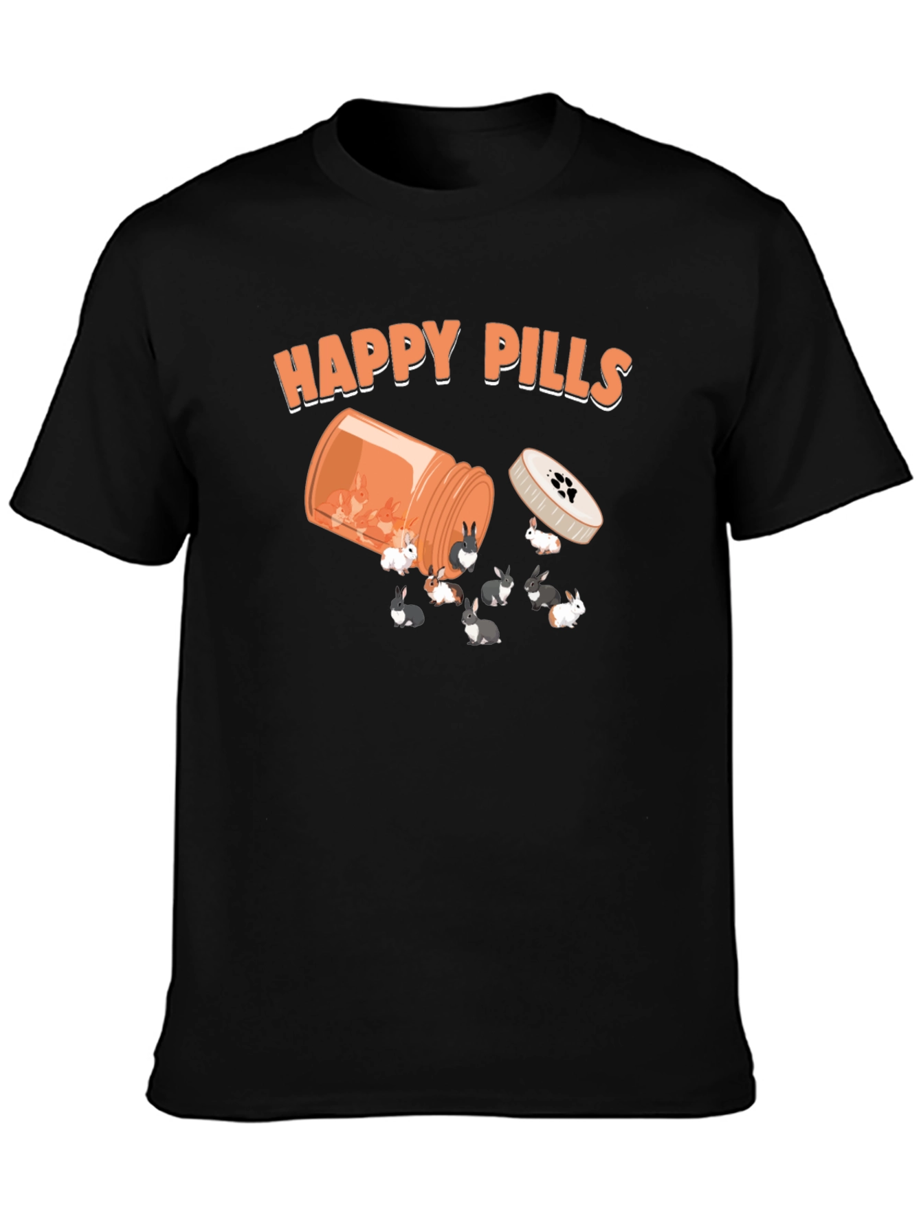 Black Happy Pills Bunny T-Shirt, Novelty Graphic Tee view 3