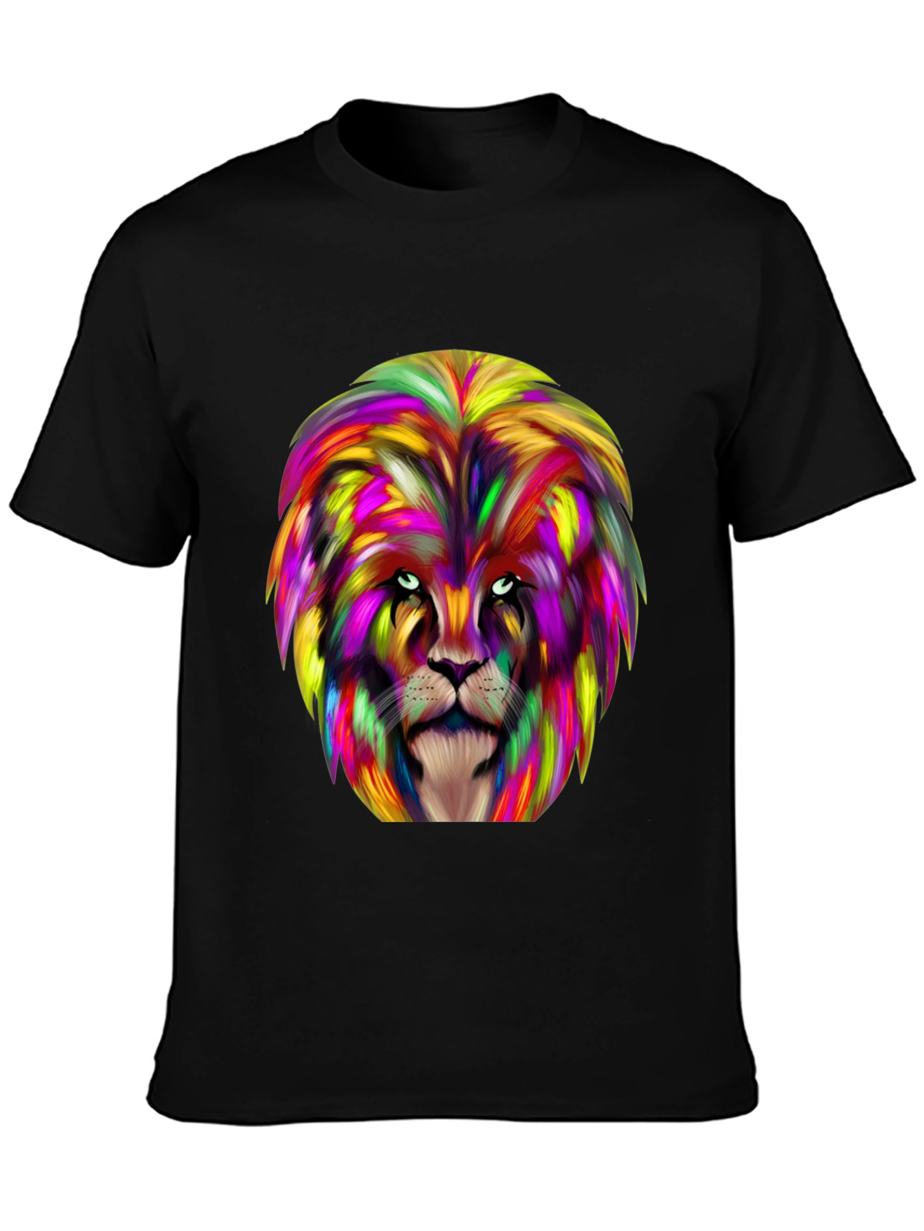 Black Colorful Lion Graphic Black T-Shirt view 3