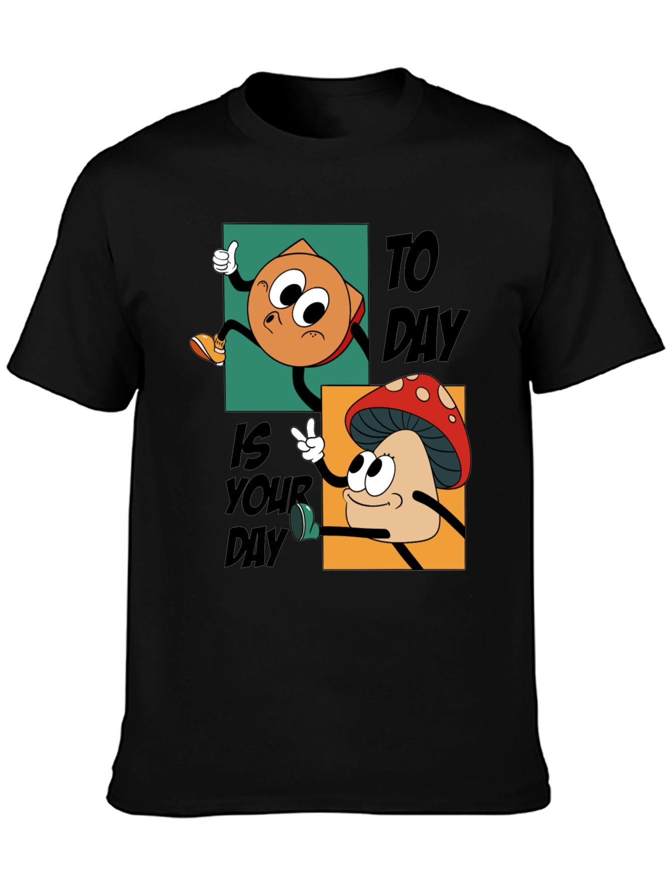 Black Cartoon Mushroom & Chip T-Shirt - Today Is Your Day! view 3