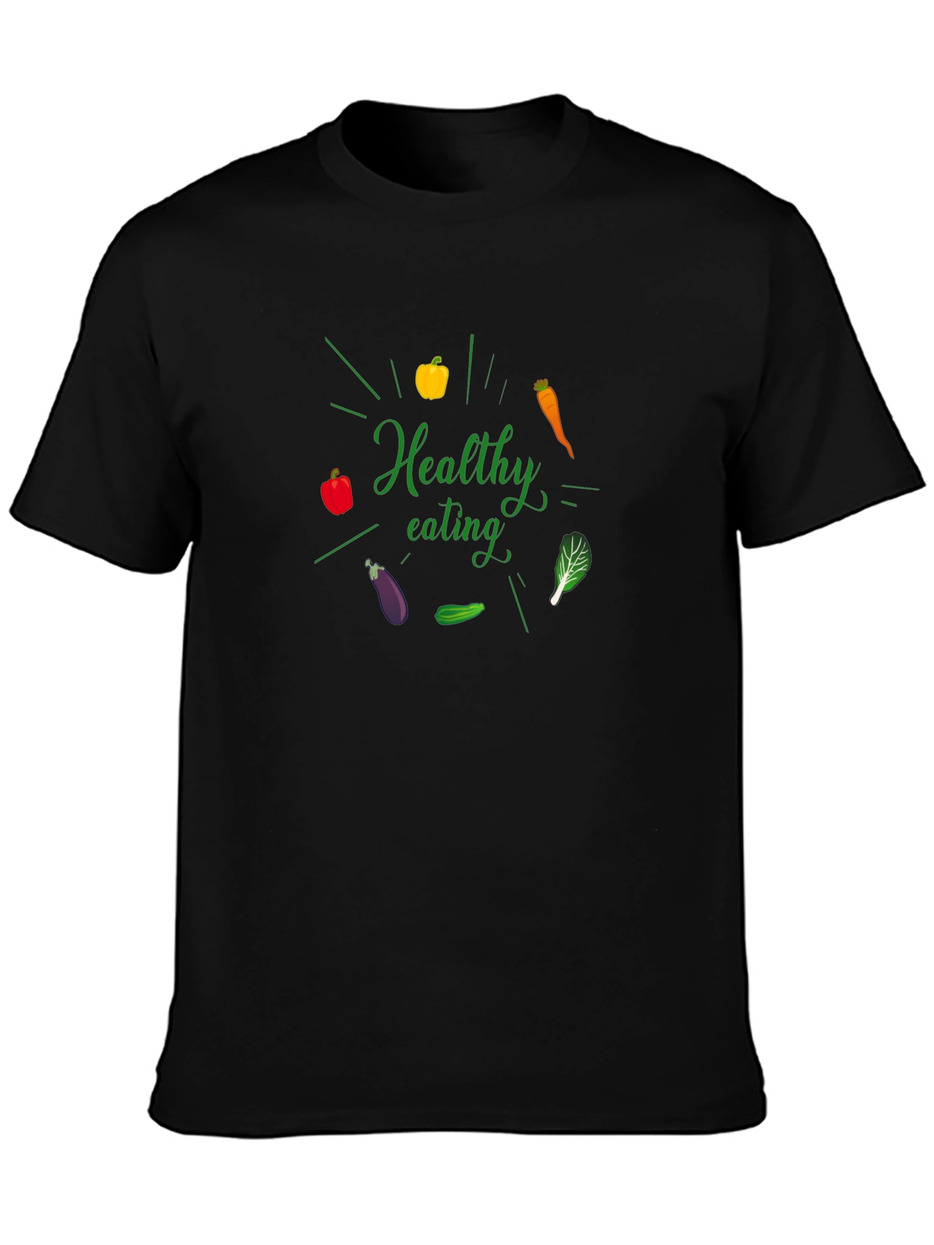 Black Healthy Eating T-Shirt - Eat Your Veggies! view 3