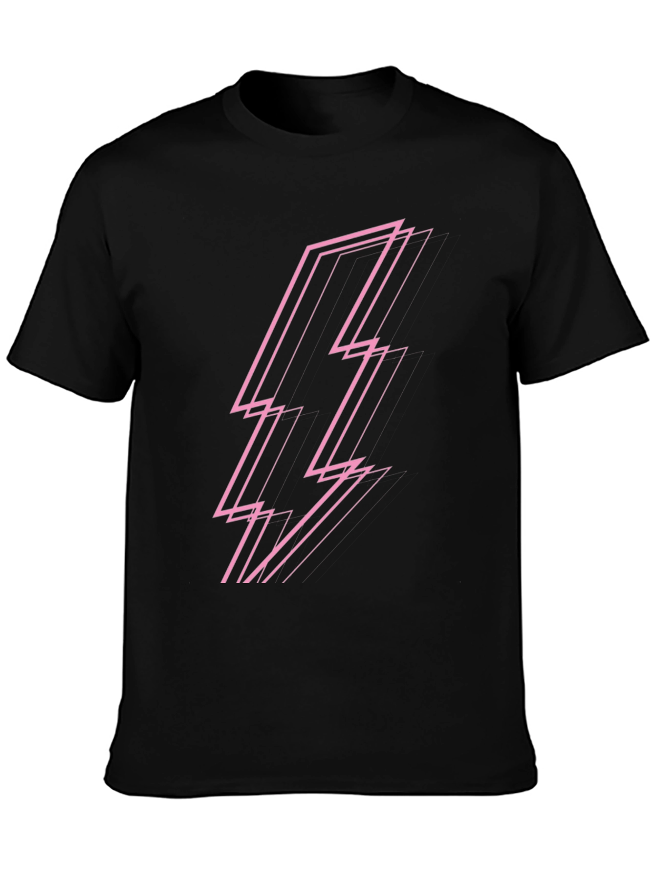 Black Modern Pink Lightning Bolt Graphic Black T-Shirt view 3