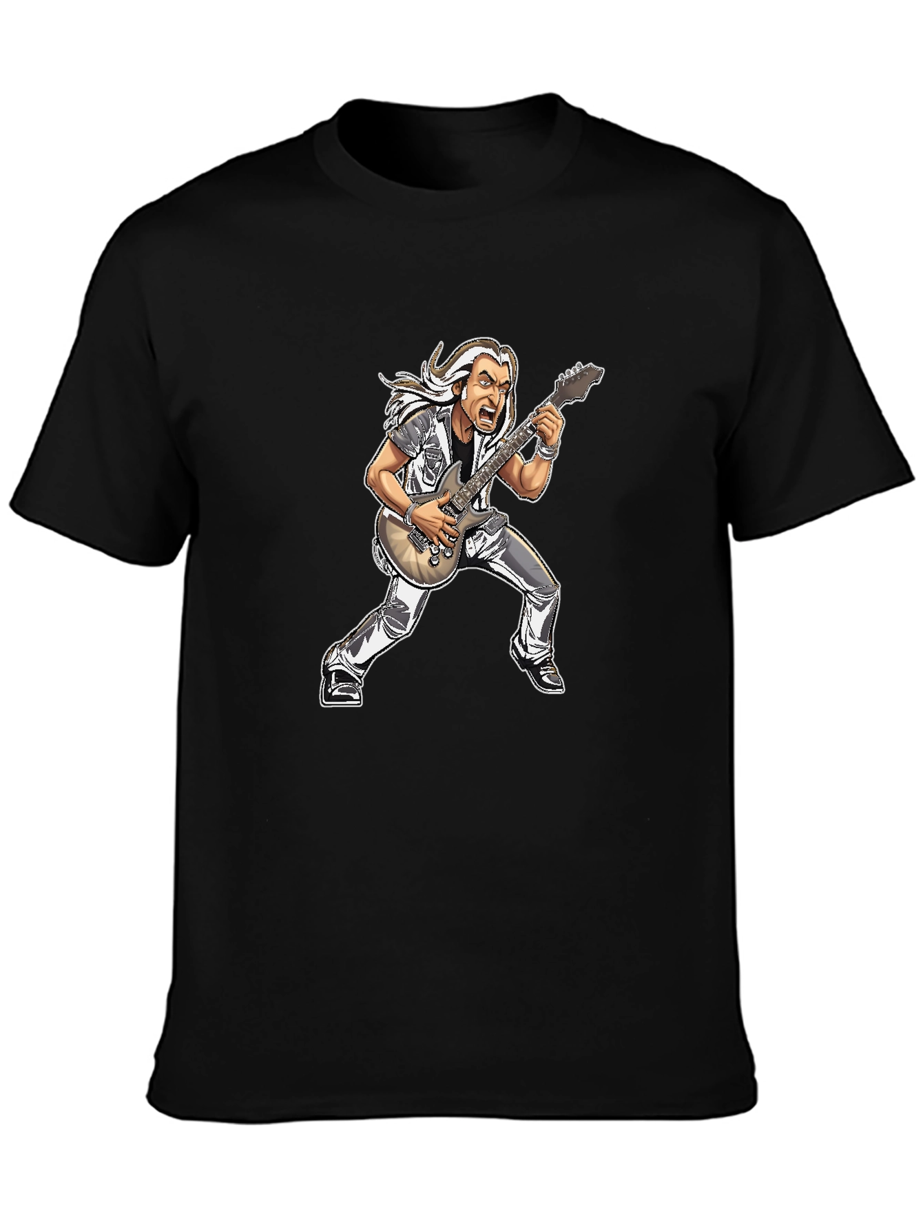 Black Guitar Hero Cartoon T-Shirt view 3