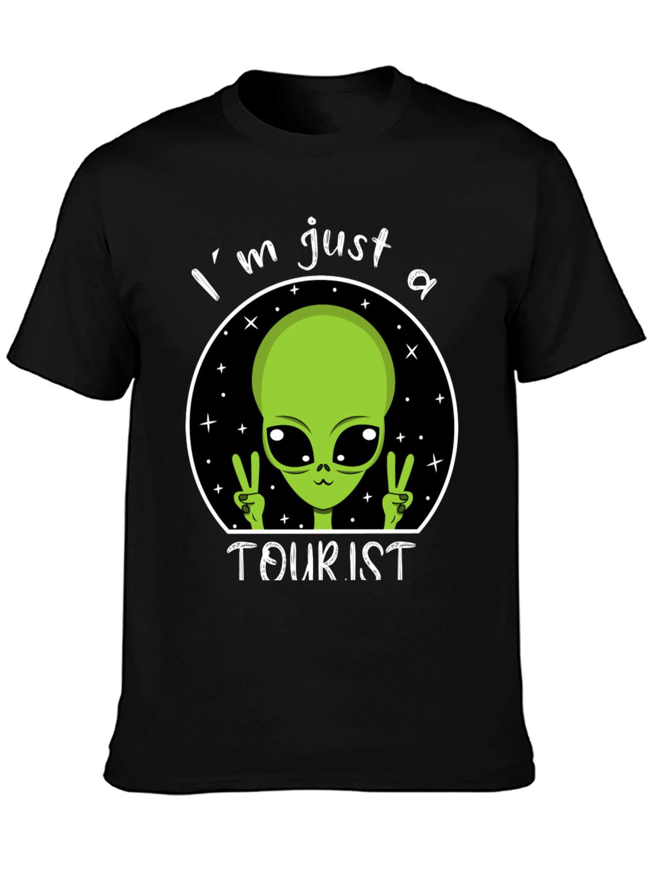 Black I'm Just A Tourist Alien T-Shirt - Outer Space Humor Tee view 3