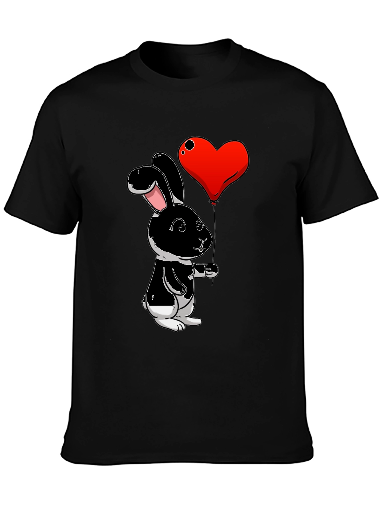Black Black Bunny Heart Balloon Graphic T-Shirt view 3