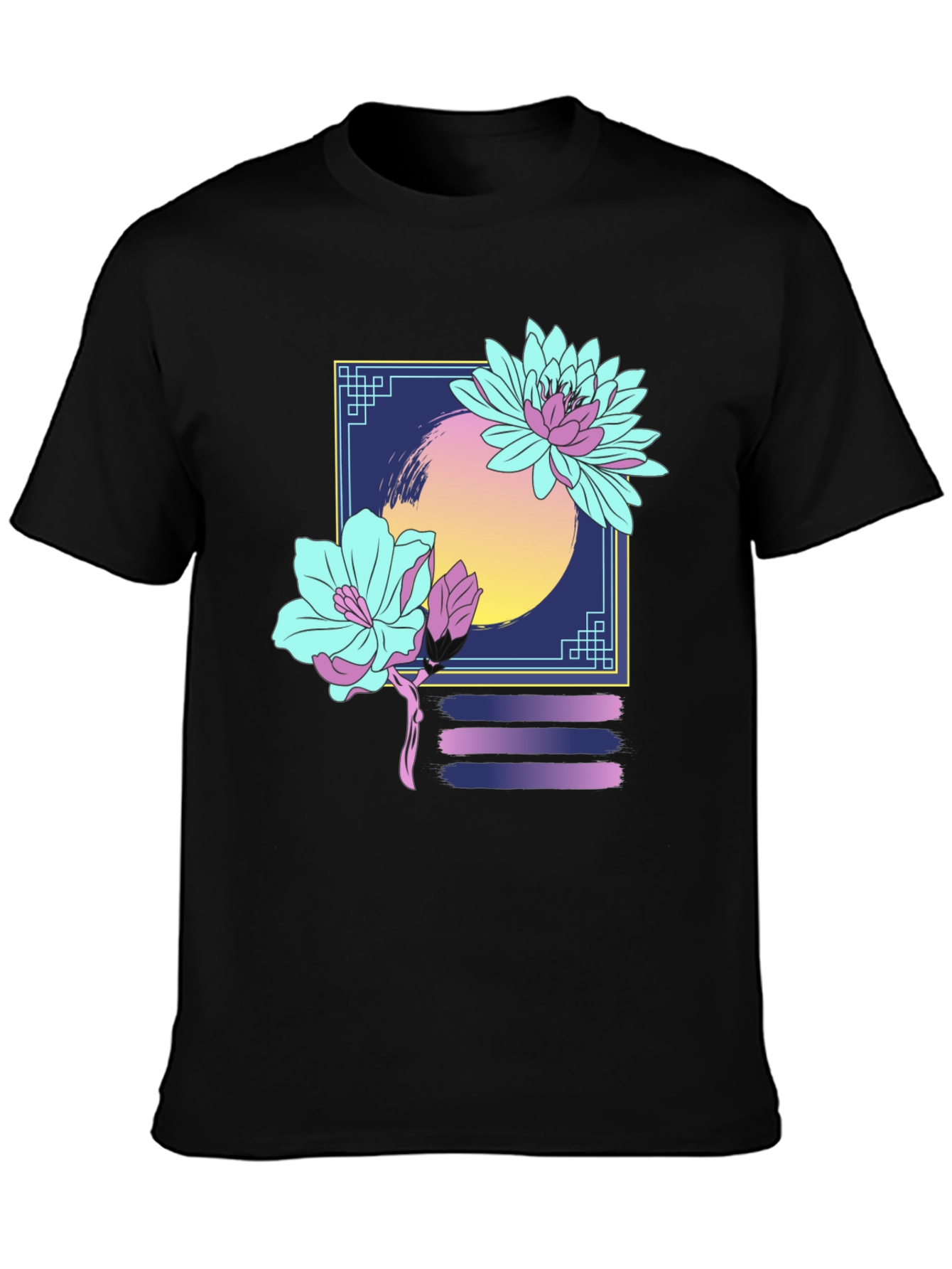 Black Floral Graphic T-Shirt - Retro Aesthetic Design view 3