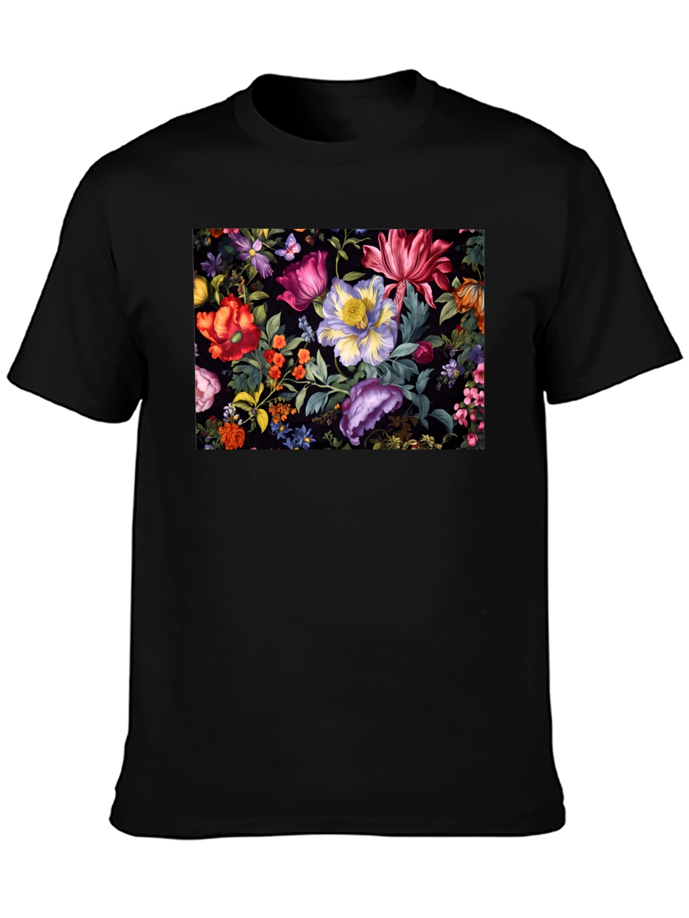 Black Floral Print Black T-Shirt view 3