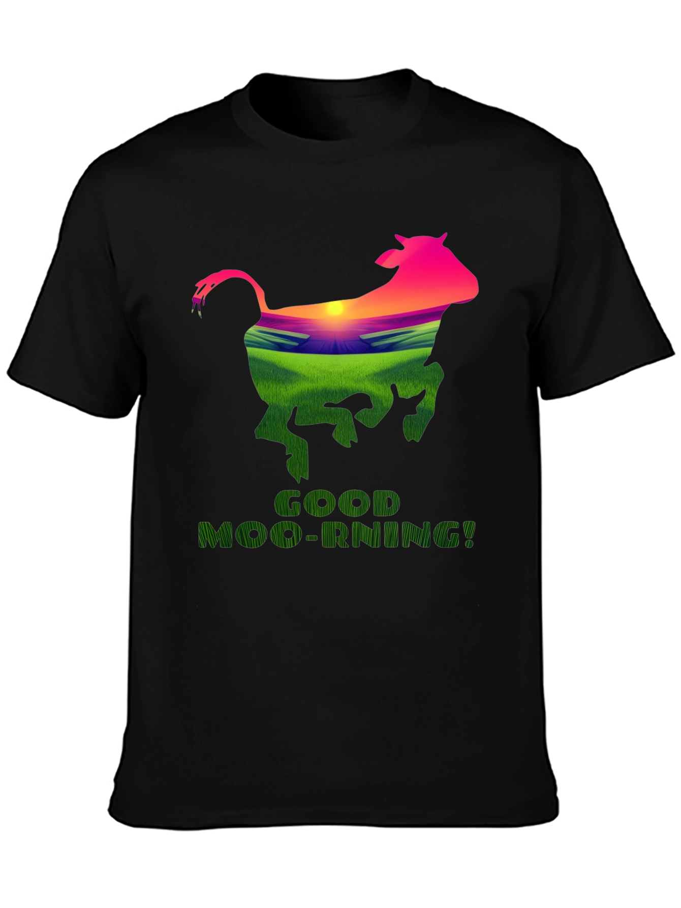 Black Good Moo-Rning Cow Graphic Tee - Farm Fresh Humor! view 3