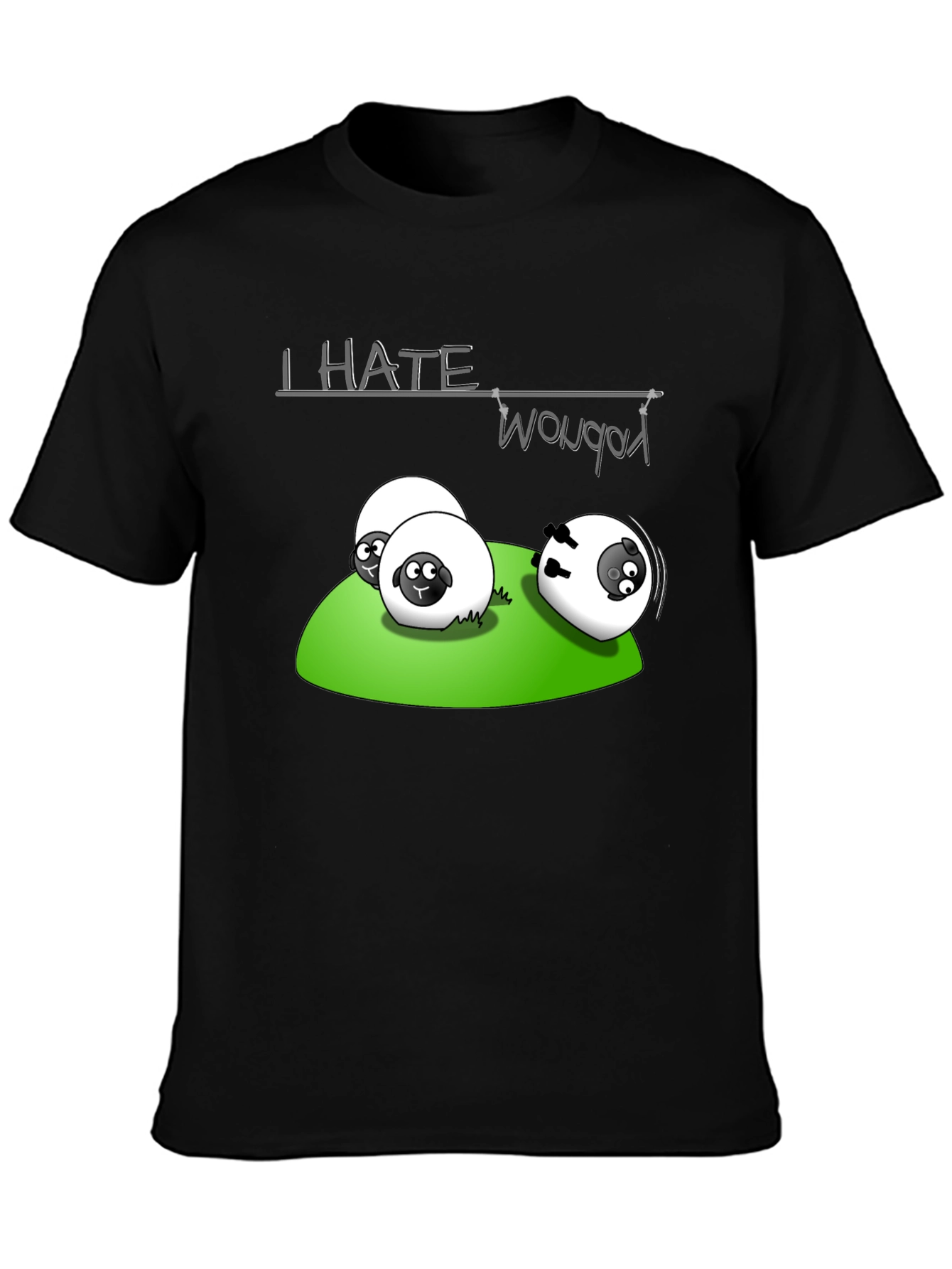 Black I Hate Woobots Funny Sheep Cartoon Black T-Shirt view 3