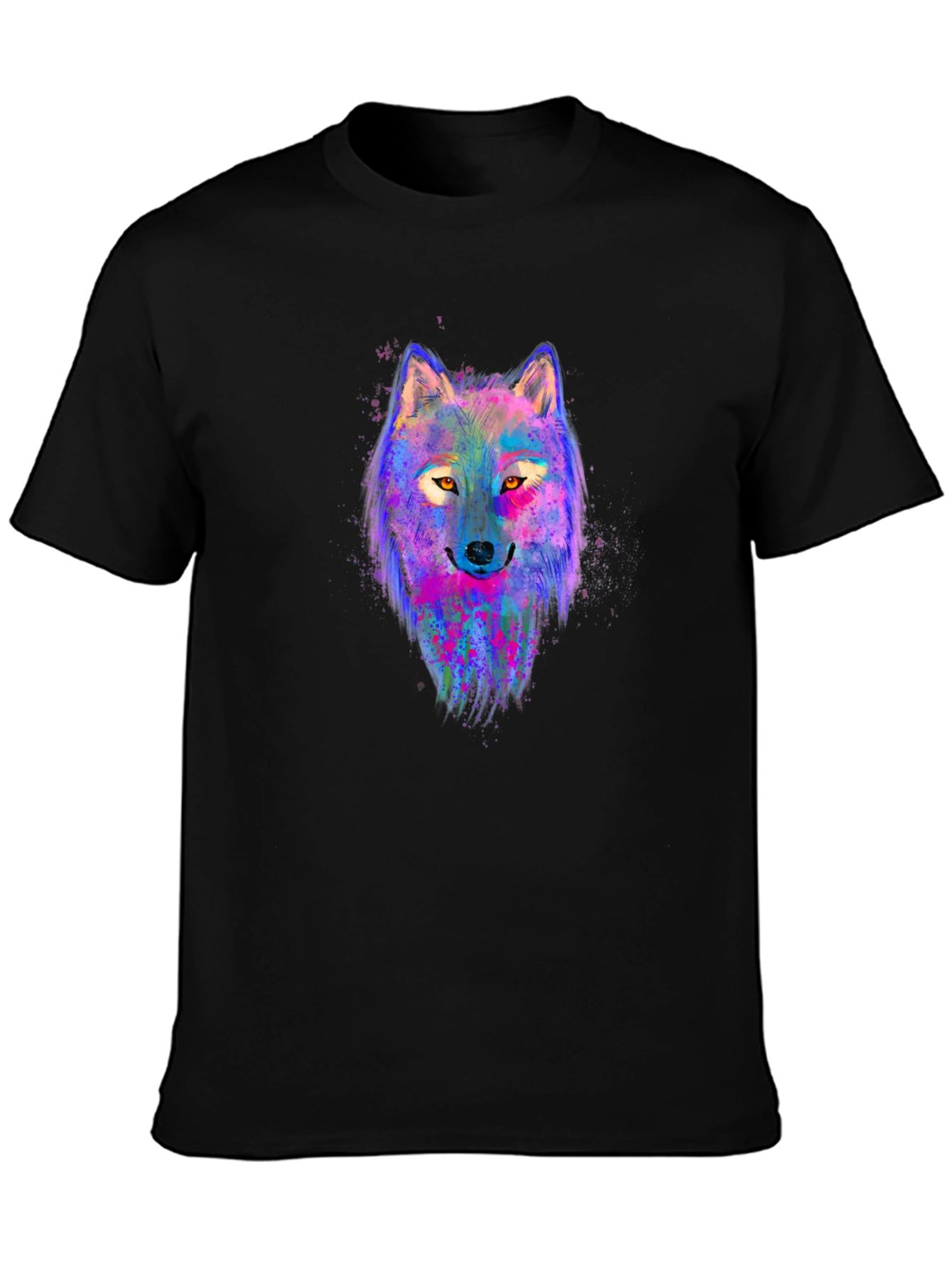 Black Vibrant Wolf Graphic Tee - Men's Black T-Shirt view 3