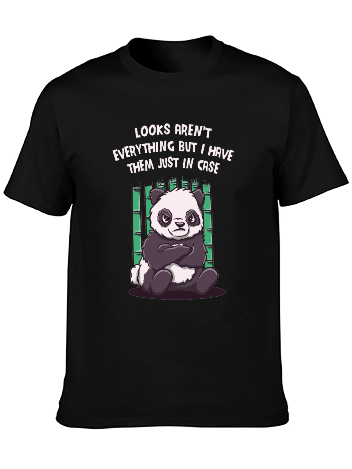 Black Funny Panda T-Shirt: Looks Aren't Everything view 3