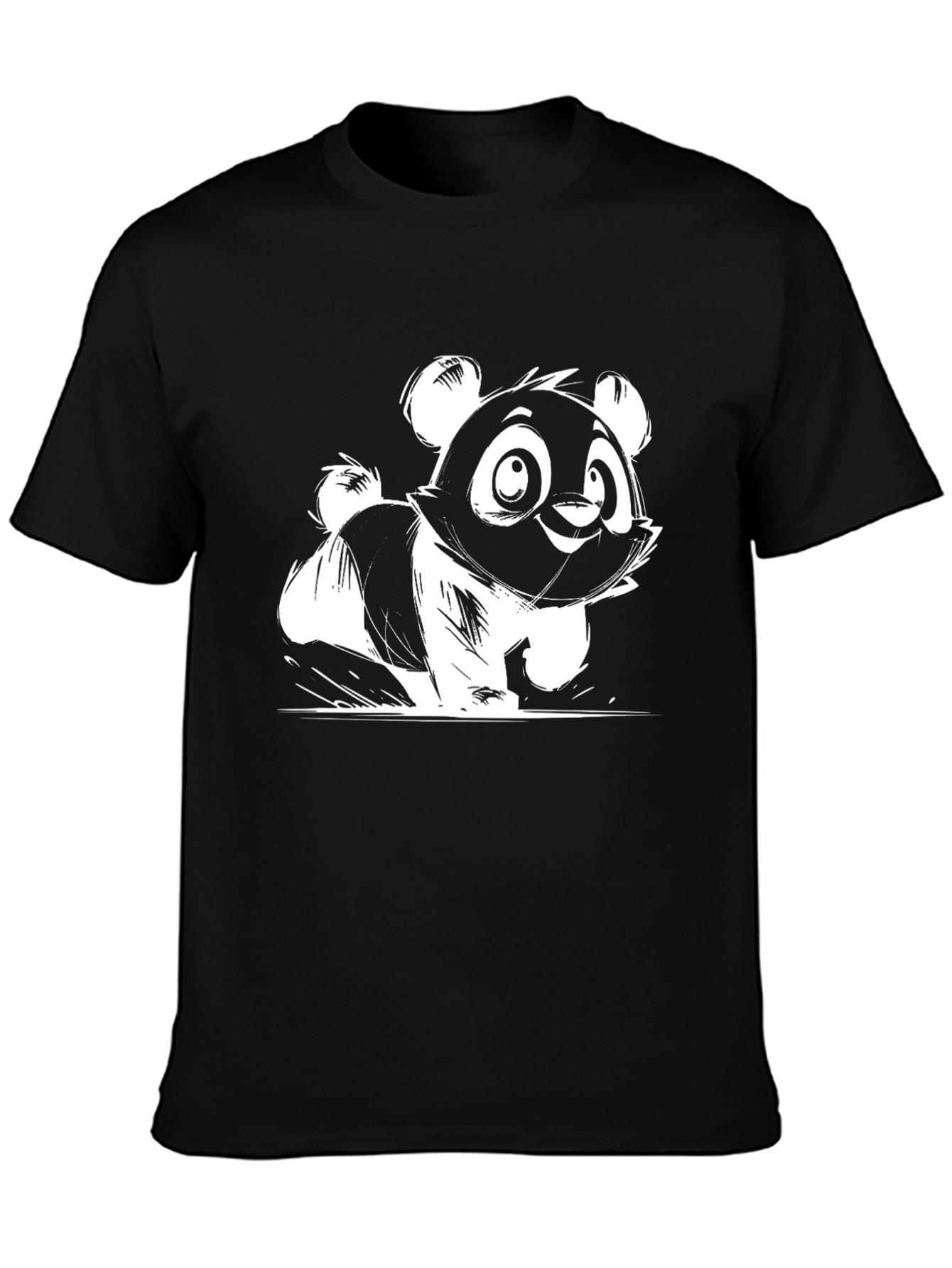 Black Cute Panda Graphic Tee - Black Cotton Blend view 3