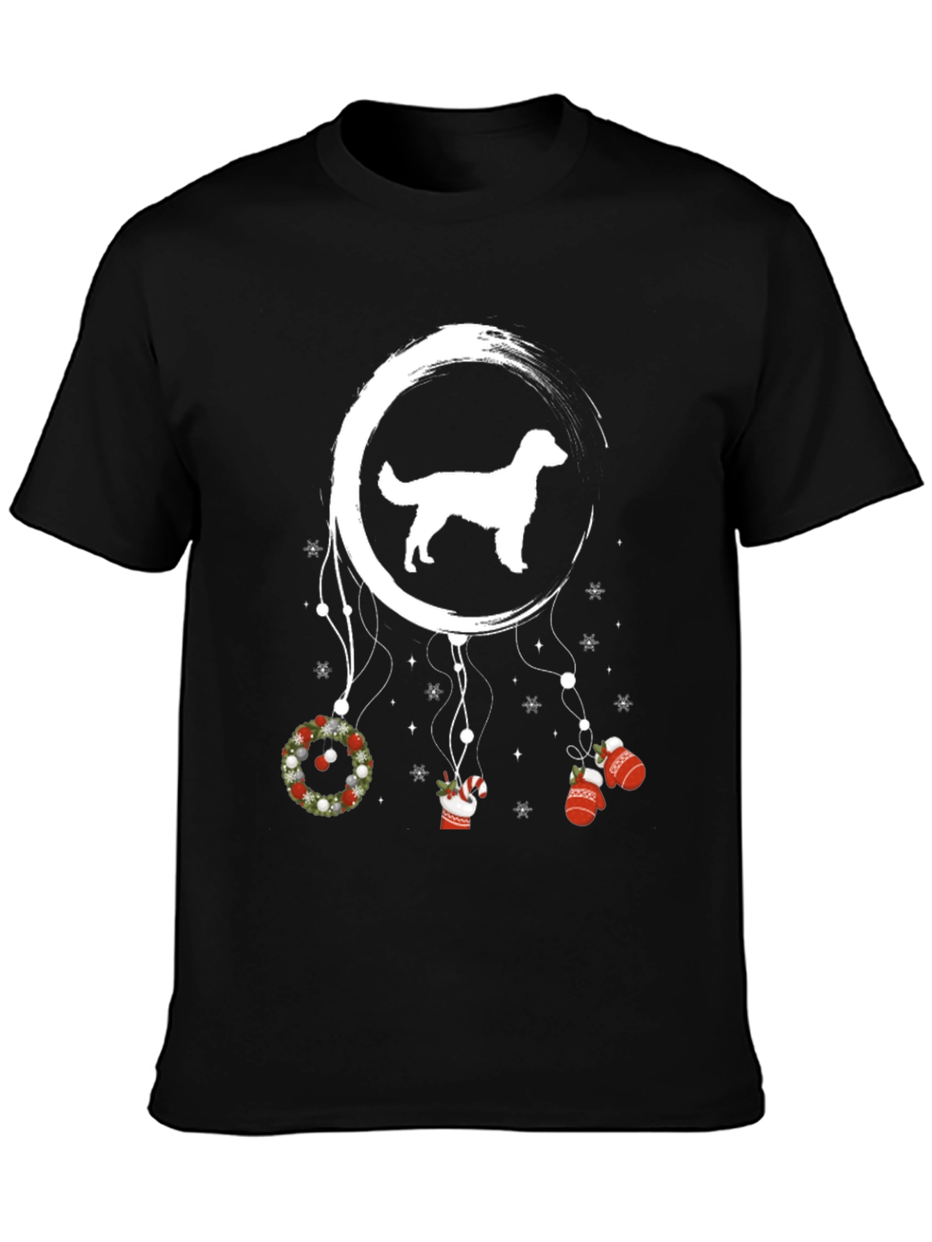 Black Holiday Dog T-Shirt Dream Catcher Design view 3