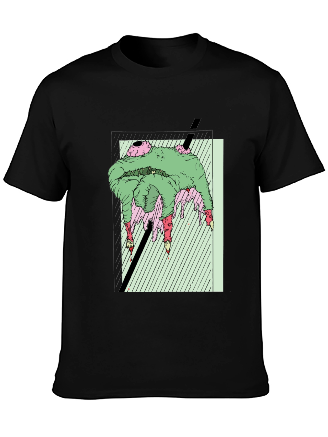 Black Green Horror Graphic Tee - Unique Graphic T-Shirt view 3