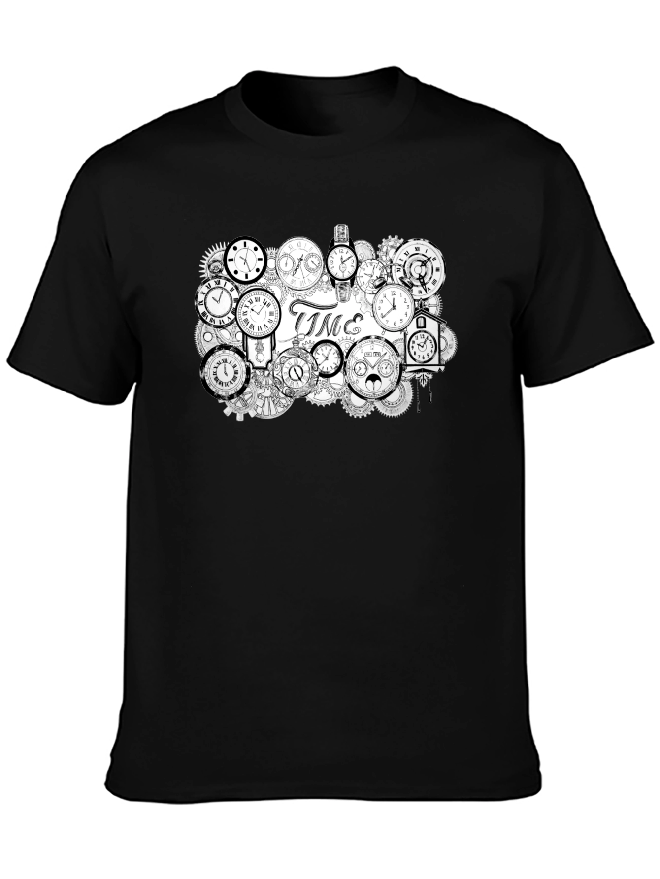 Black Timepiece T-Shirt - Clockwork Design view 3