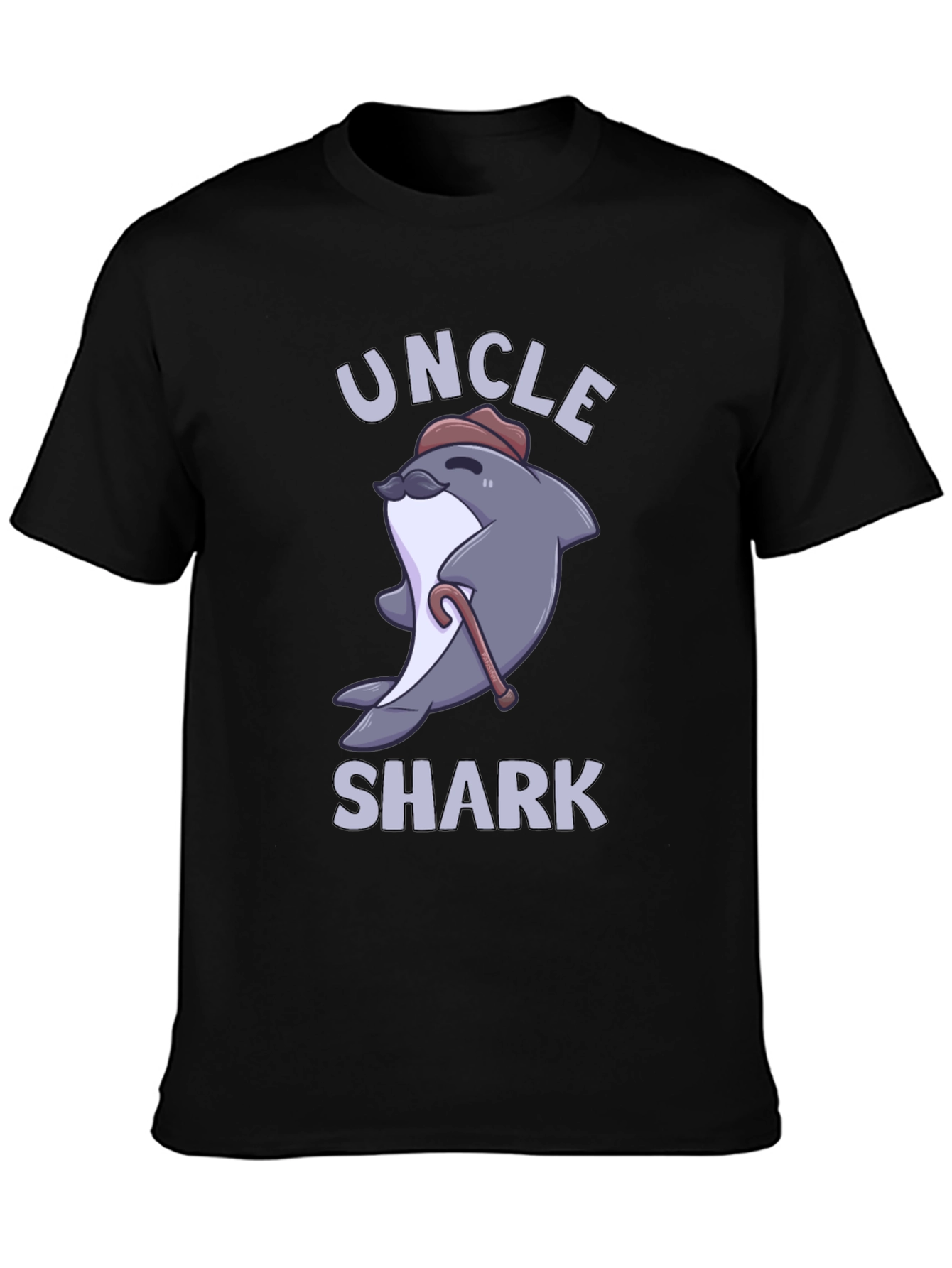 Black Uncle Shark Graphic Tee - Cute Cartoon Shark T-Shirt view 3