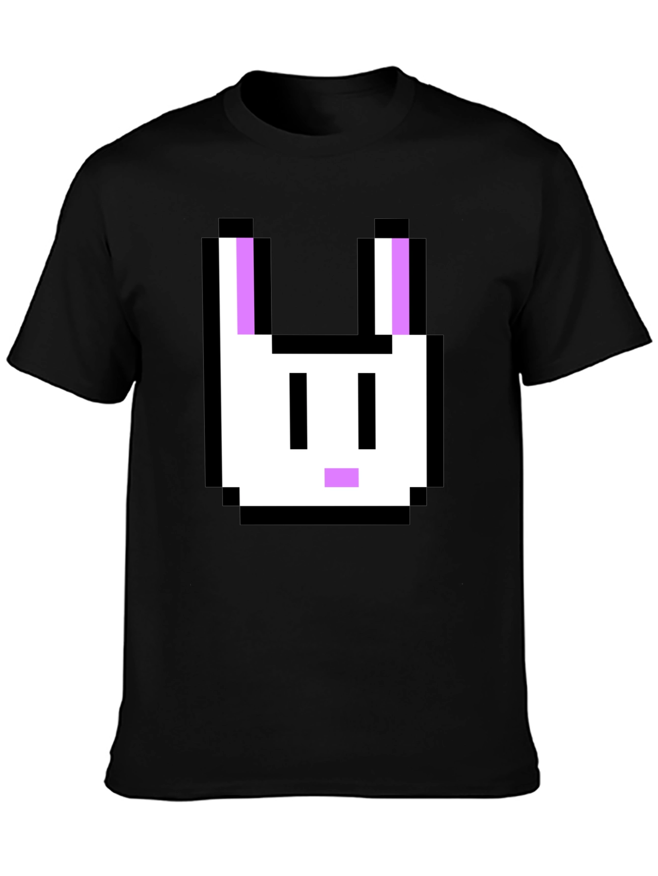 Black Pixel Bunny Graphic Tee - Black Cotton T-Shirt view 3