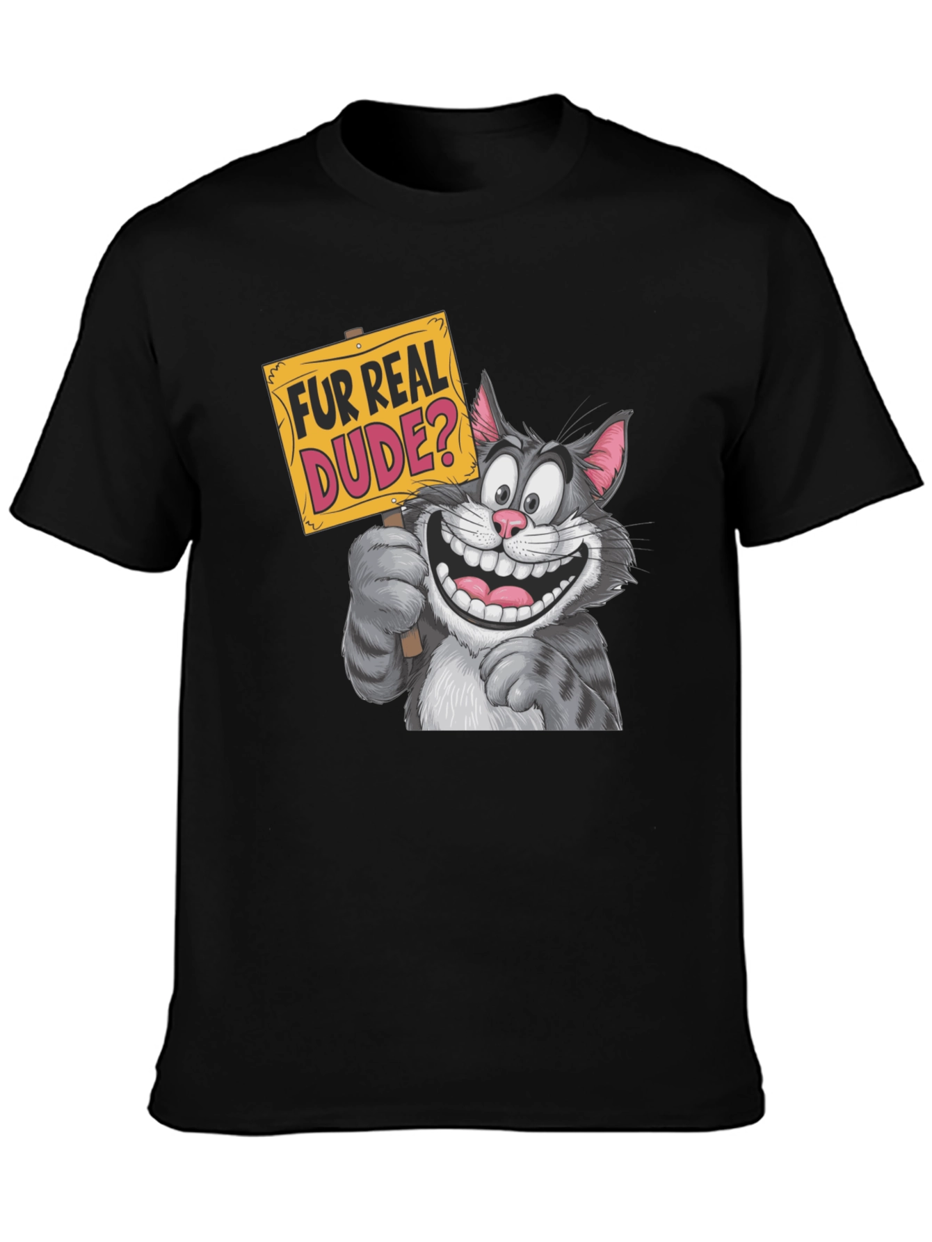 Black Fur Real Dude? Graphic Print Black T-Shirt view 3