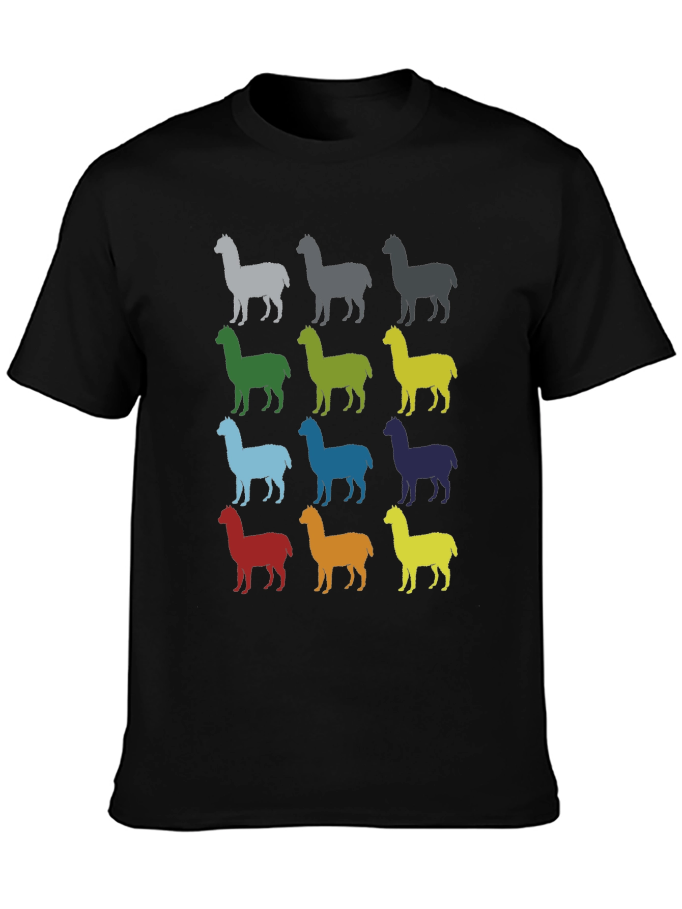 Black Colorful Alpaca Graphic T-Shirt view 3