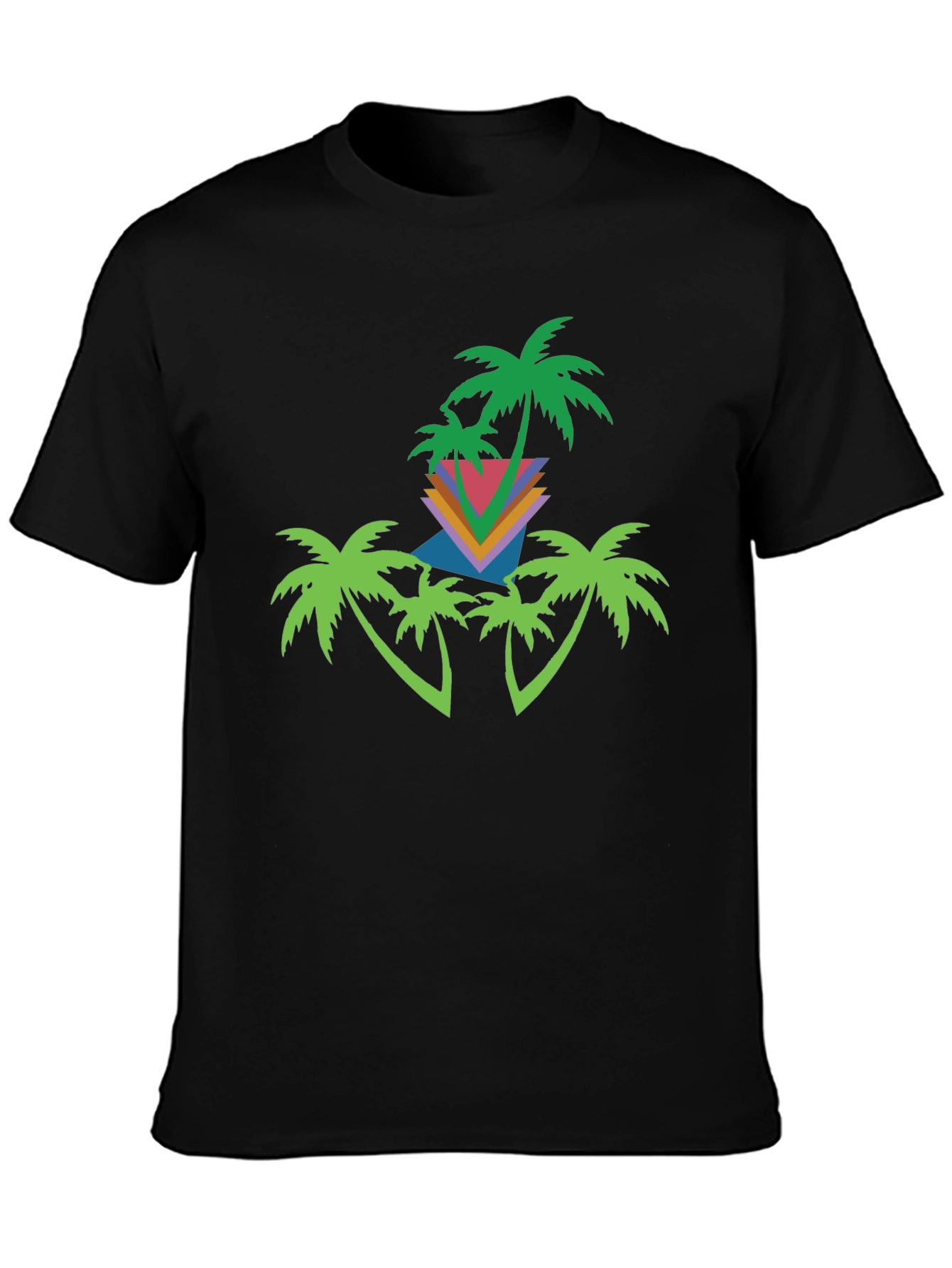 Black Retro Palm Tree Graphic Tee - Black Cotton Blend view 3