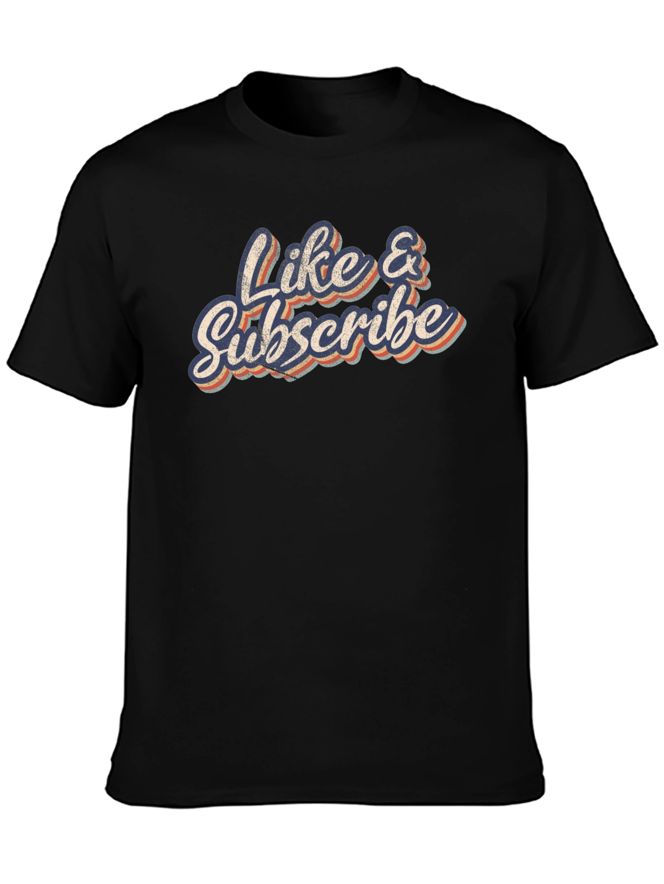 Black Like & Subscribe Retro Style Black T-Shirt view 3
