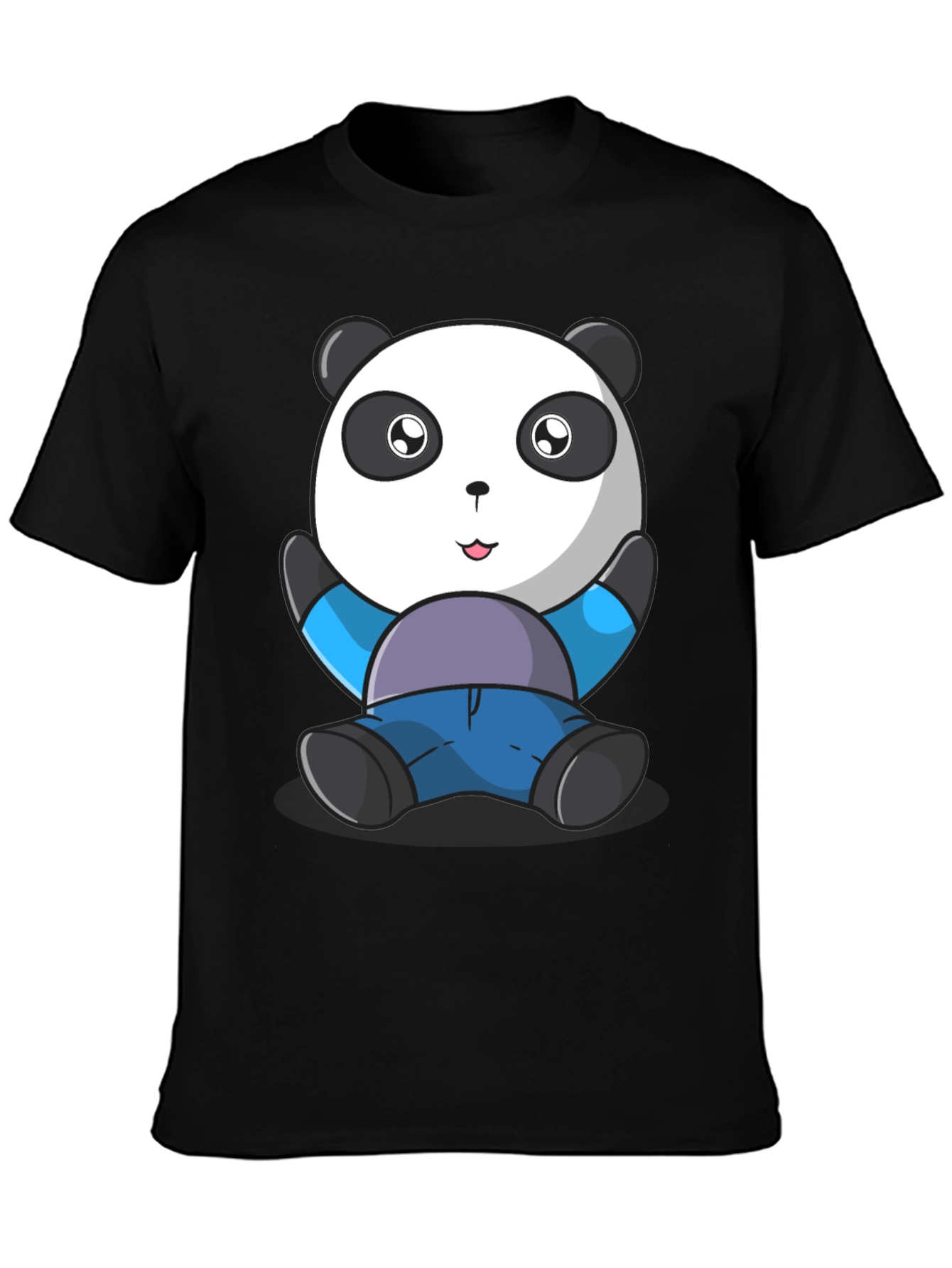 Black Cute Panda Bear Graphic T-Shirt view 3