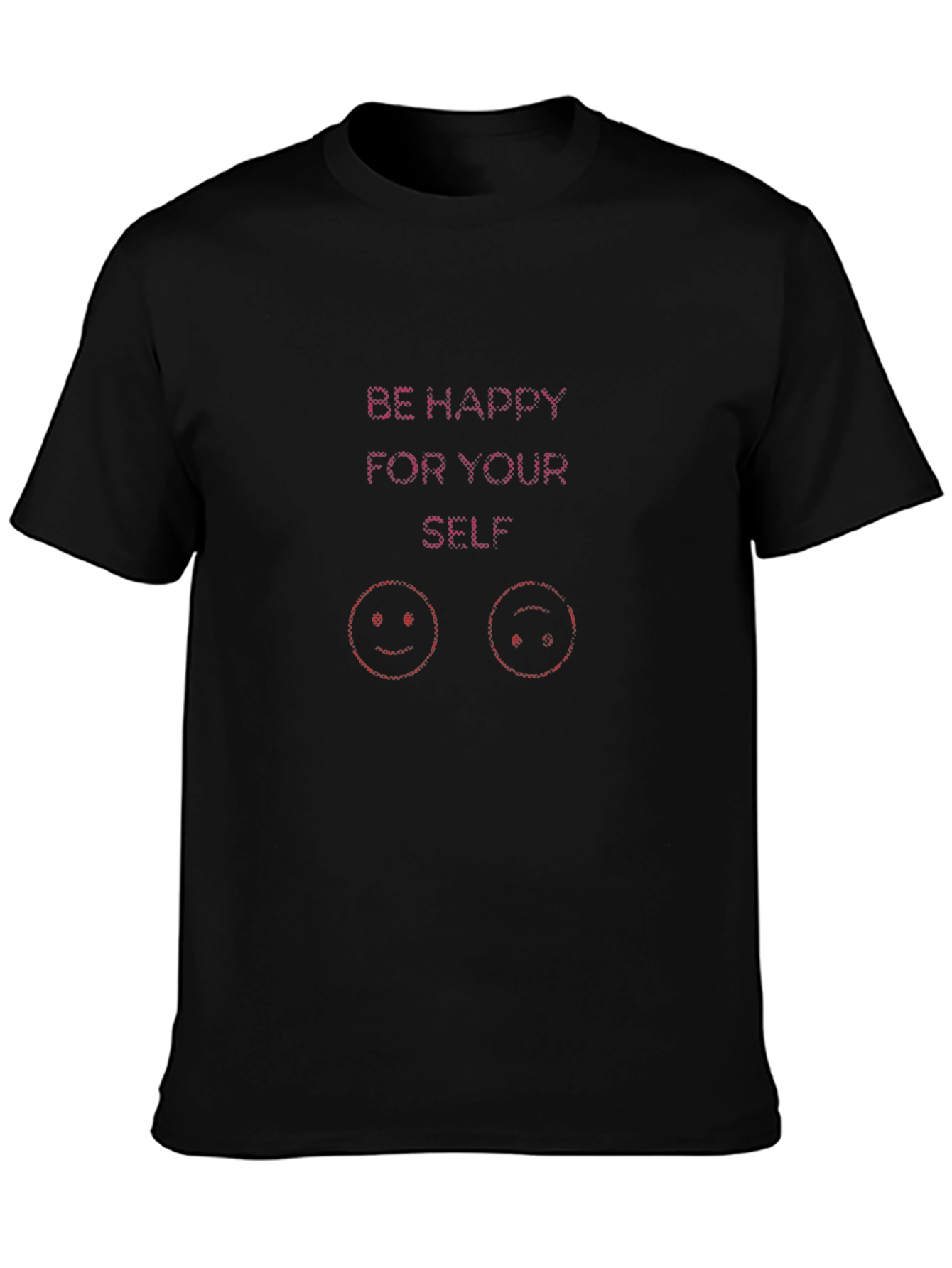 Black Be Happy T-Shirt - Black Crew Neck Tee with Positive Message view 3