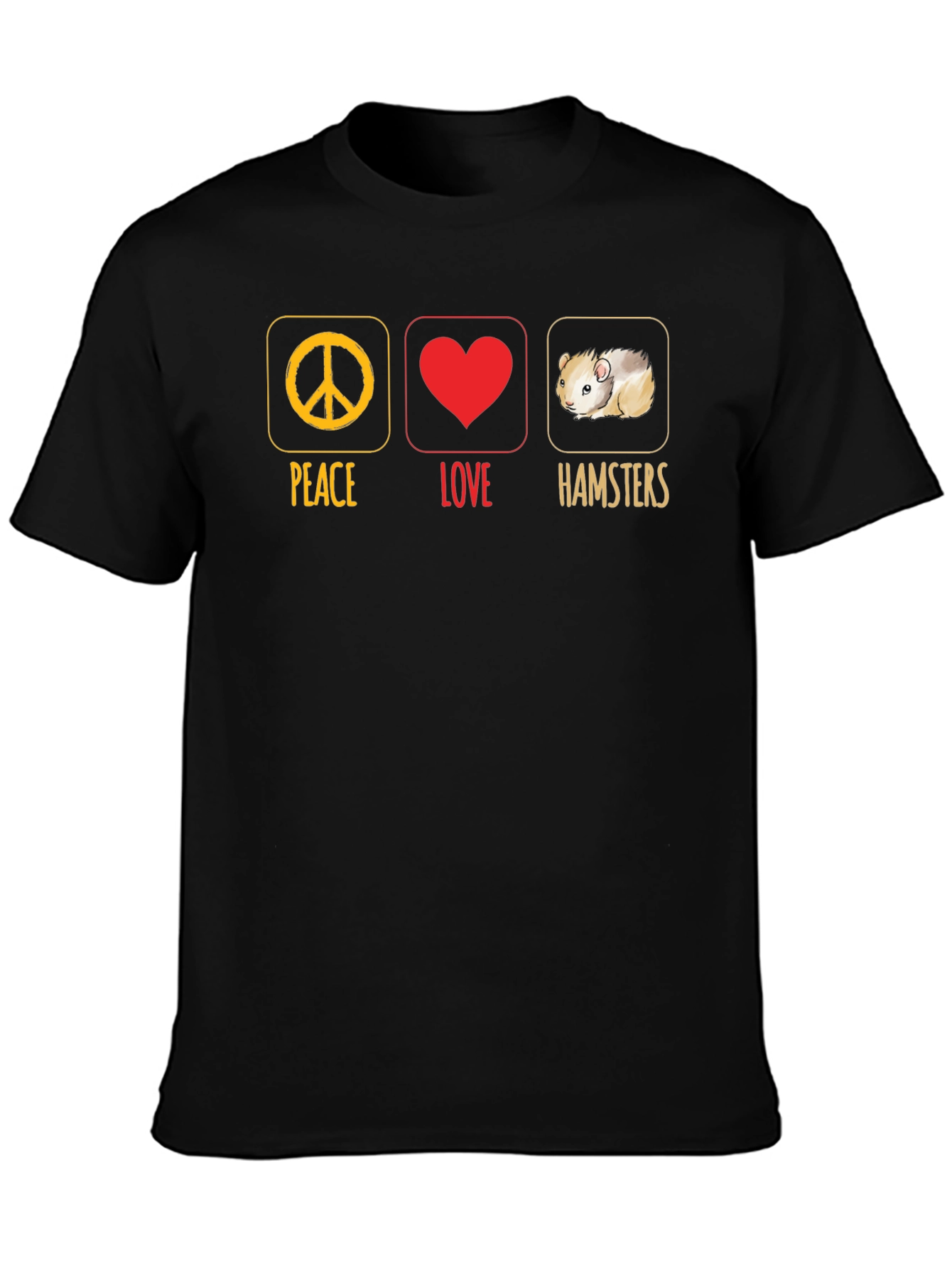 Black Peace Love Hamsters T-Shirt view 3